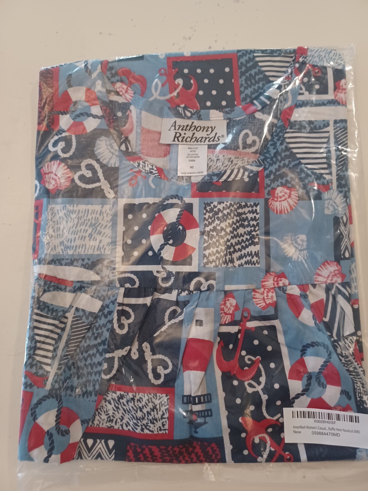 NEW Anthony Richards Nautical Patriotic House Dress MD Medium Muumuu Boating