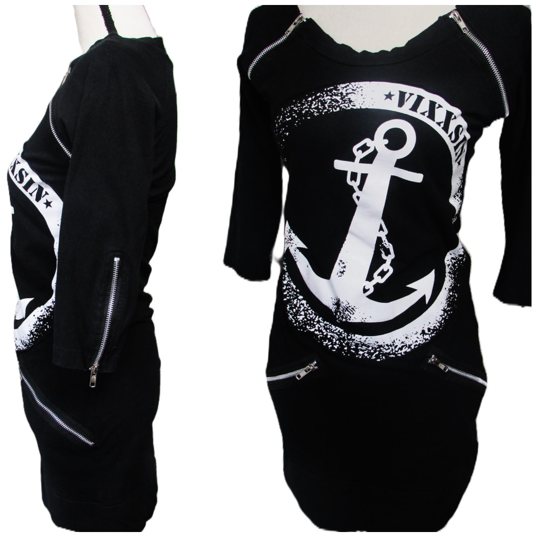 Vixxsin Black Dress S Anchor Zippers Gothabilly Rockabilly Nautical Punk Indie