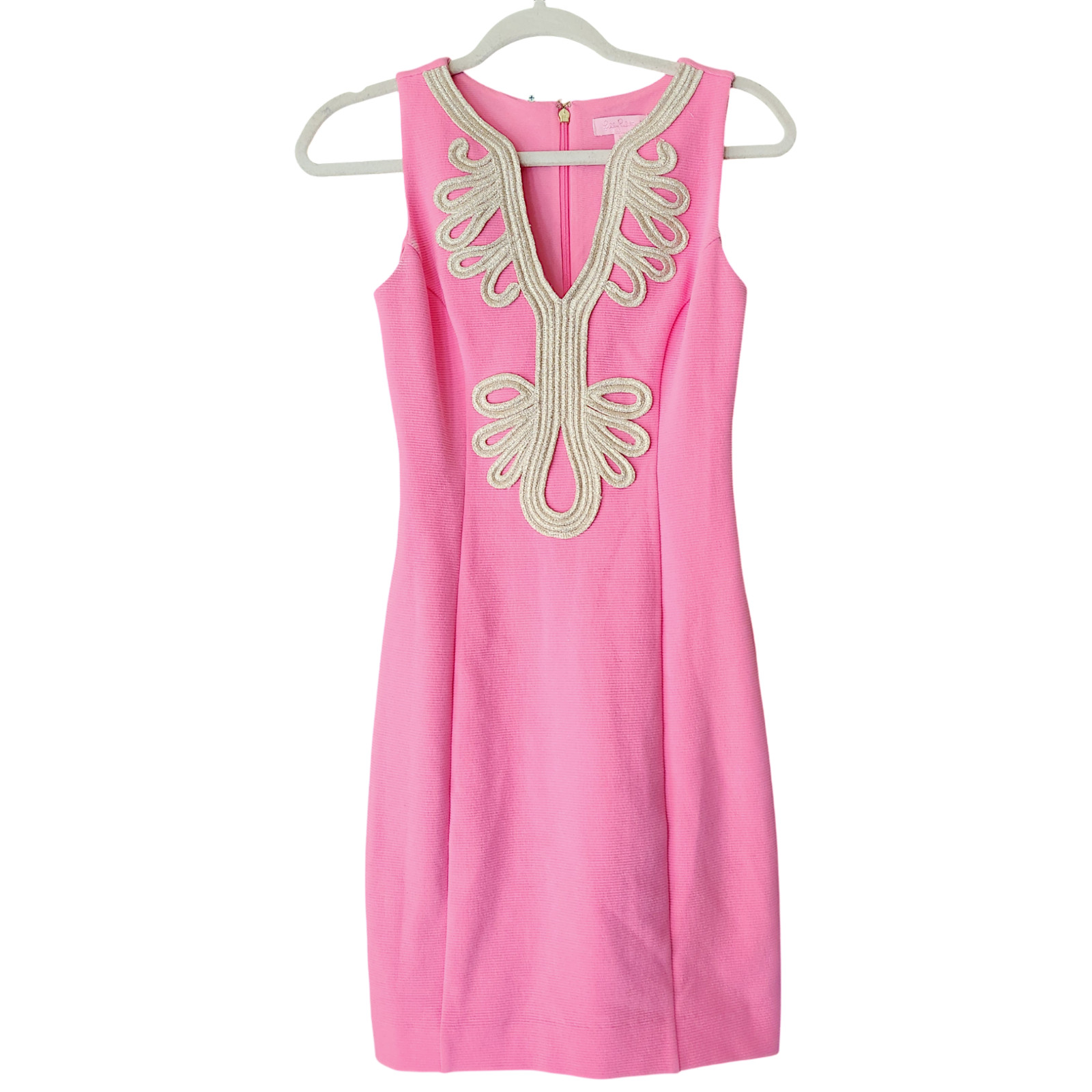 Lilly Pulitzer Janice Shift Dress XXS Metallic Gold Pink Texture Party Wedding
