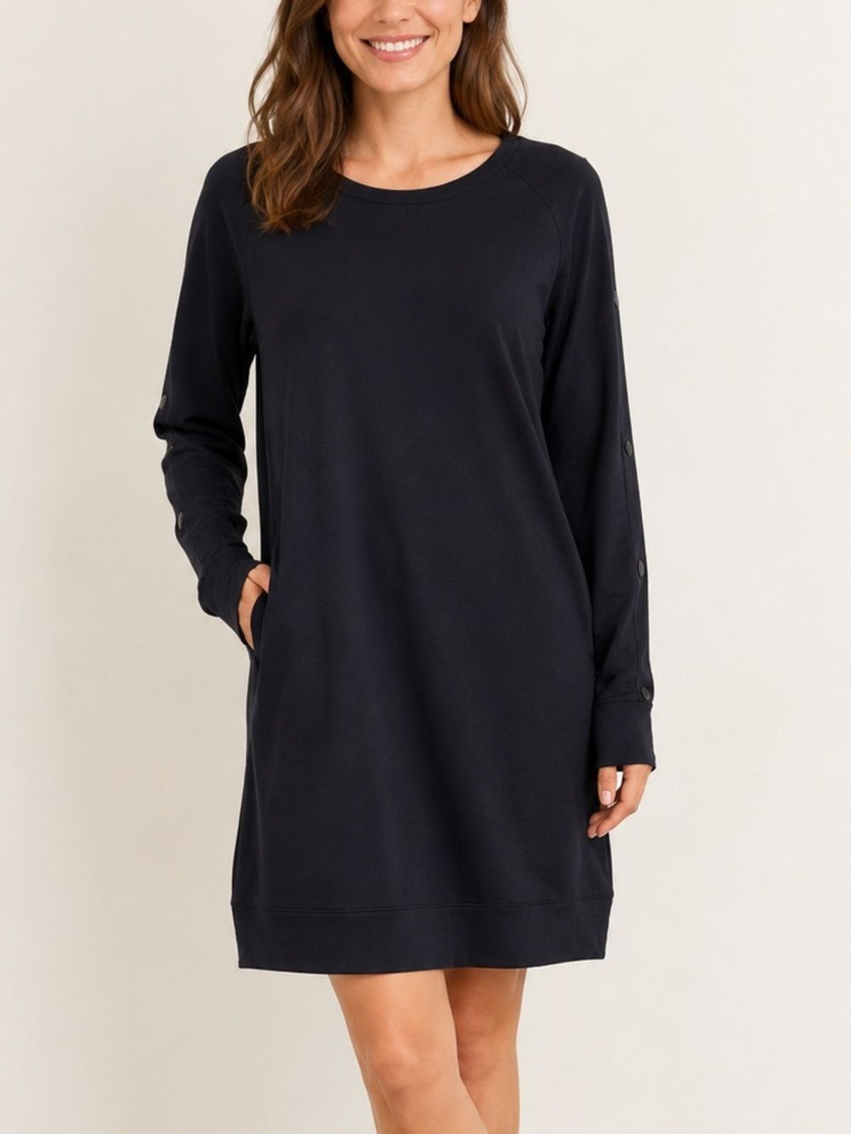 Athleta Women’s Size XL Black Sweatshirt Dress Snap Long Sleeve Tunic Cozy Comfy