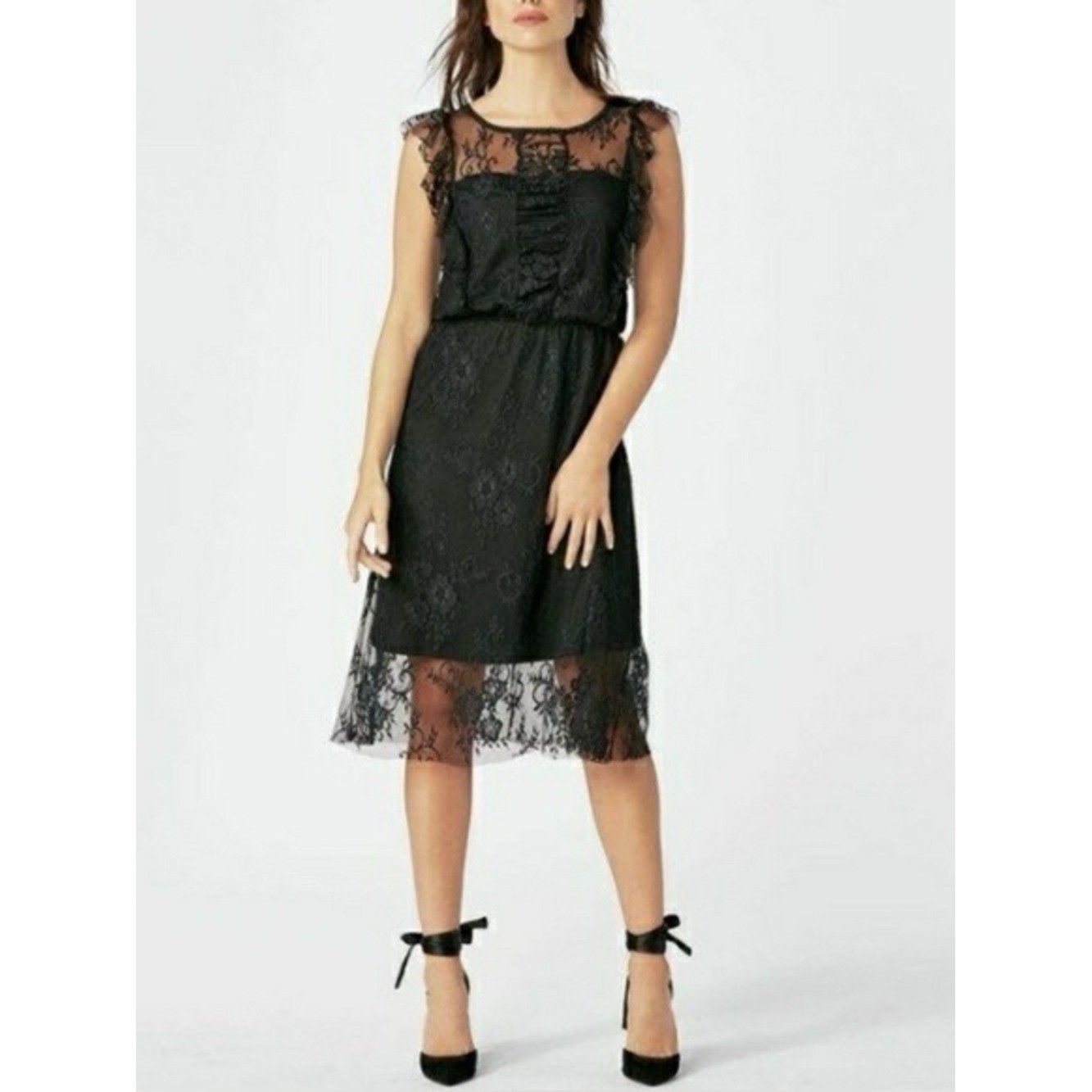 JustFab Black Lace Midi Dress Large NWT