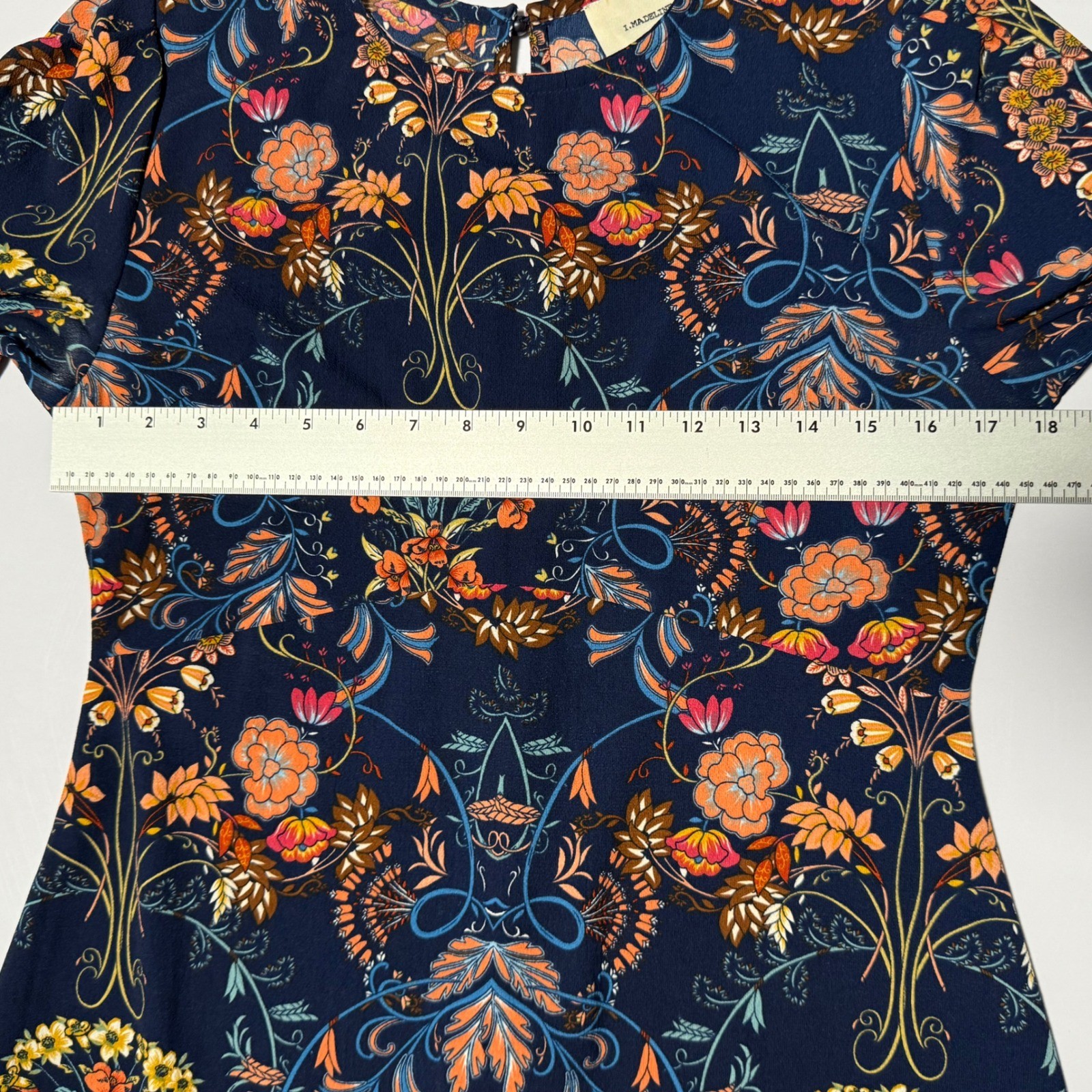 I. Madeline Garden Splendor Navy Floral Long Sleeve Midi Dress Women’s M Modest