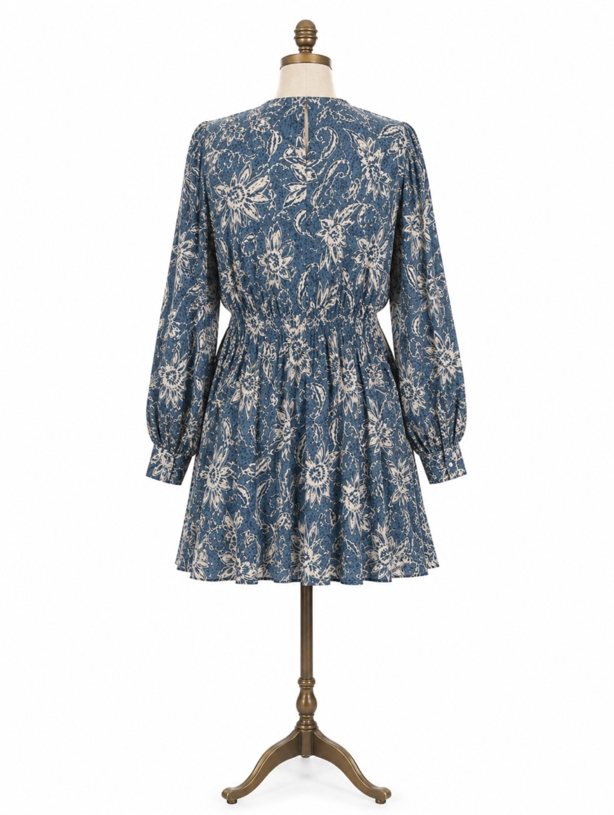 H&M Dusty Blue Paisley Viscose Mini Dress XXL Boho Balloon Sleeve Cottagecore