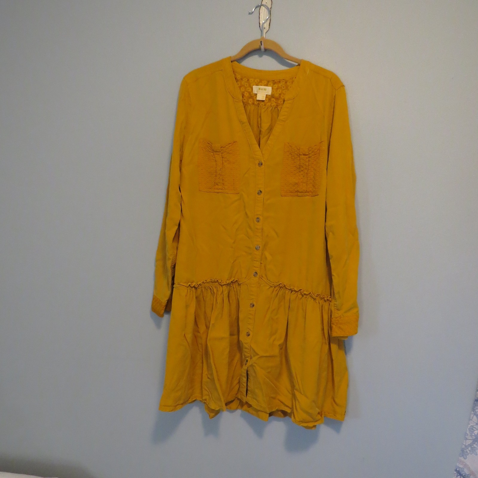 Maeve Marlie Mustard Yellow Gold Drop Waist Tunic Dress Button Front Sz 10