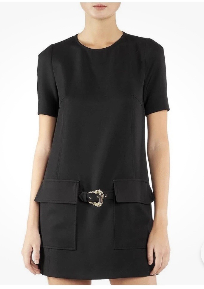 NEW Versace Jeans Couture Womens Cady Short Sleeve Mini Dress Black Size 36 US 2