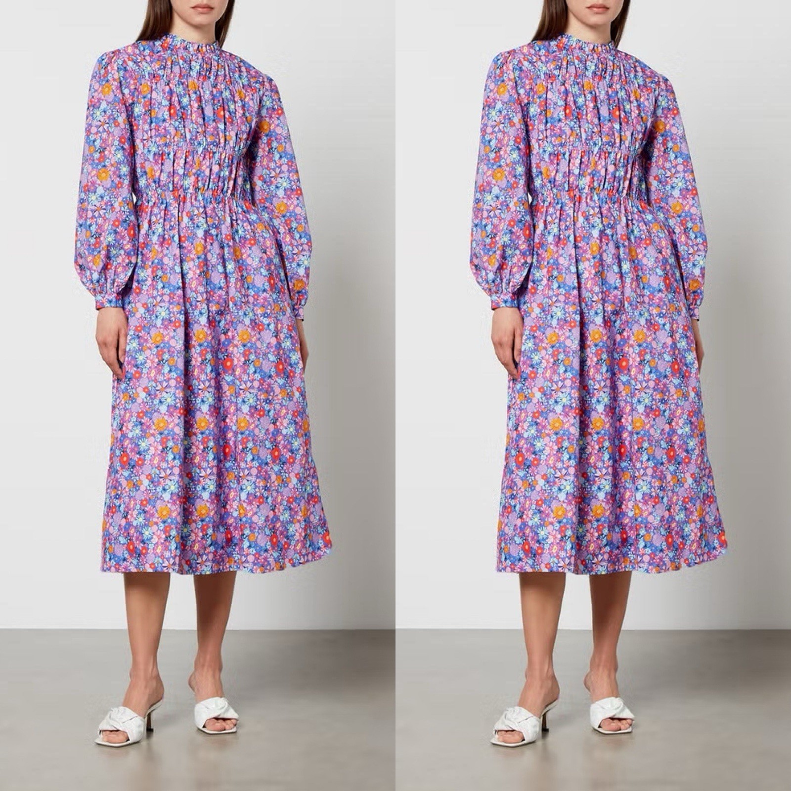 New Olivia Rubin Tammy Blue Mini Floral Cotton Midi Dress,UK 12