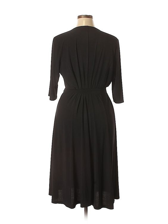 Kiyonna Essential Wrap Dress 1X Black True Wrap LBD Slimming Work Date Packable