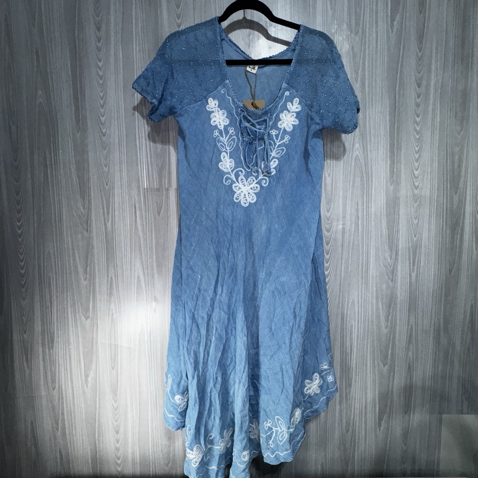 Riviera Sun Light Blue Embroidered Floral Sun Dress NWT Women’s Size S