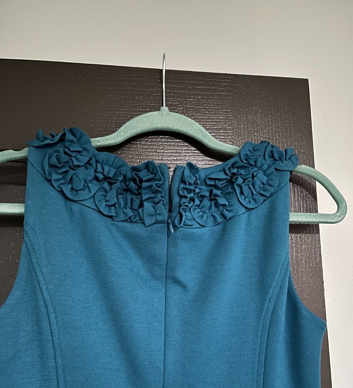 Sleeveless A-Line Sheath Dress Ruffle Neck Dress Charter Club Women Size 4 Teal