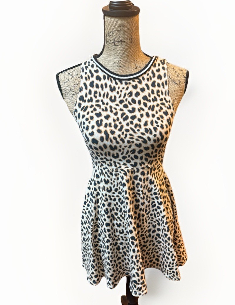 PINK Victoria’s Secret Leopard Print Skater Dress Racerback Logo XS Cotton Blend
