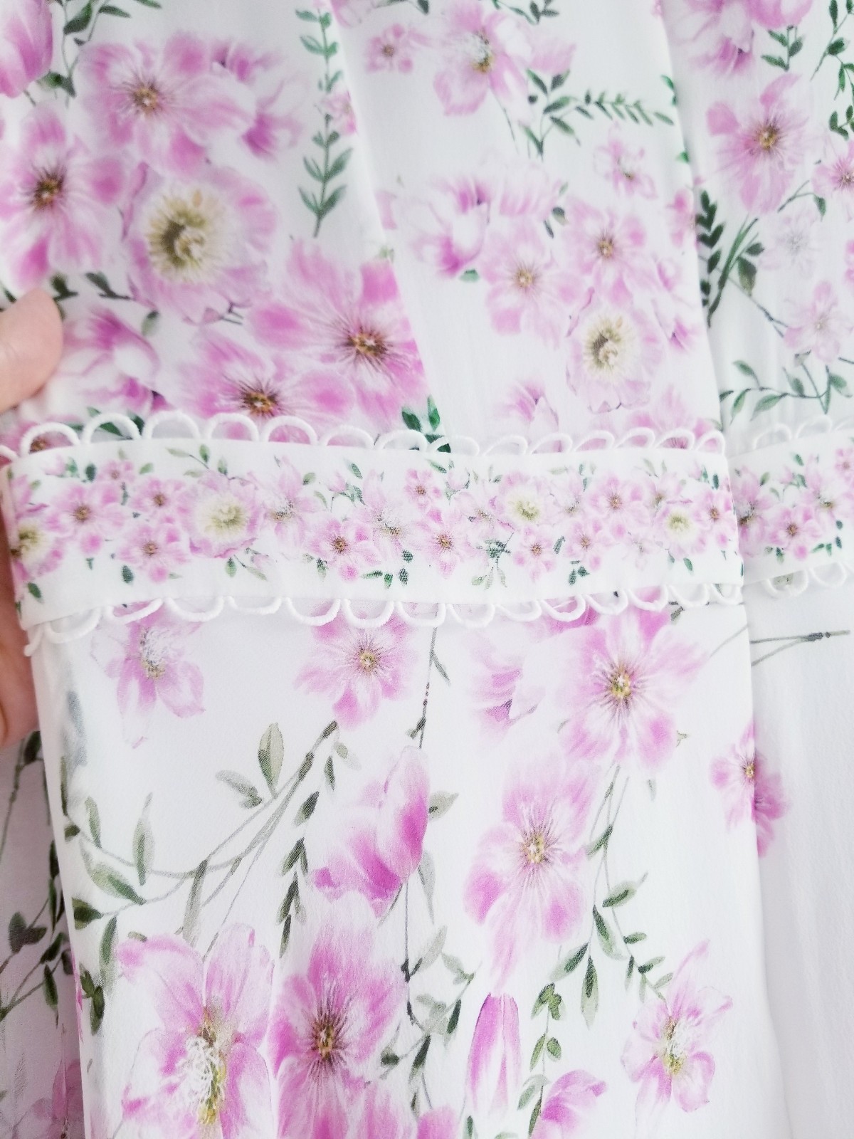 Hobbs Skye Floral Print Pure Silk Midi Dress Ivory Pink Size UK 10 Petite (8-10)