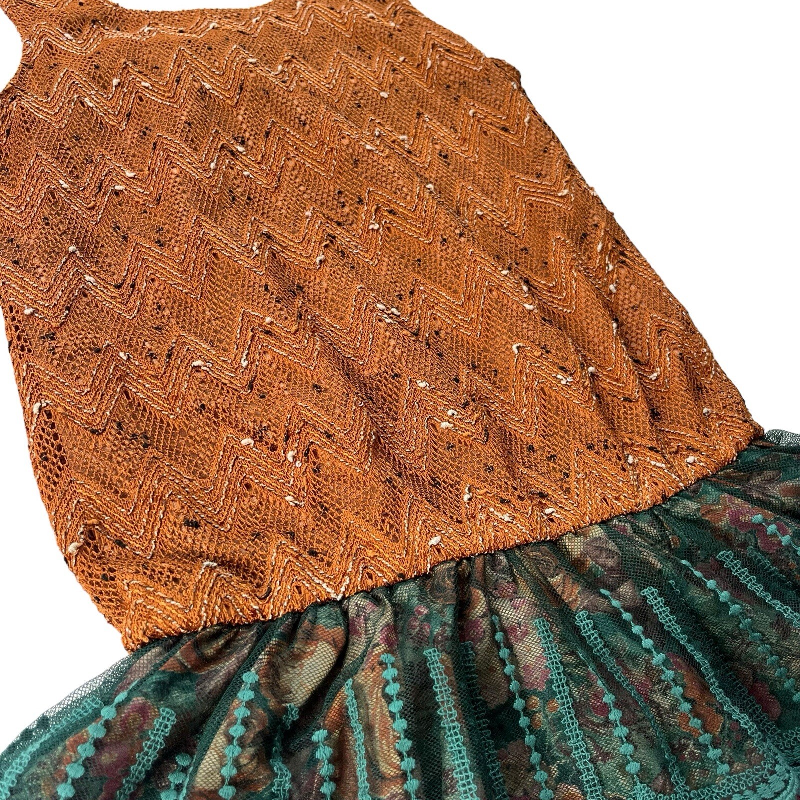 He Juan Womens Medium Brown Teal Sequin Silk Knit Tank Ruffle Layered Mini Dress