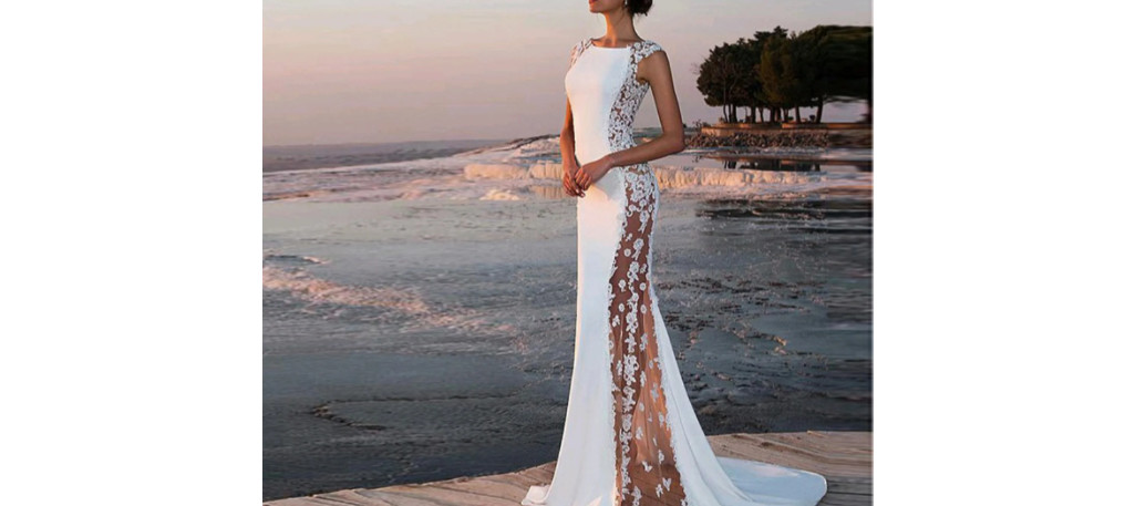 Women’S Fashion Temperament Lace Mesh Stitching See-Through Sleeveless Dress