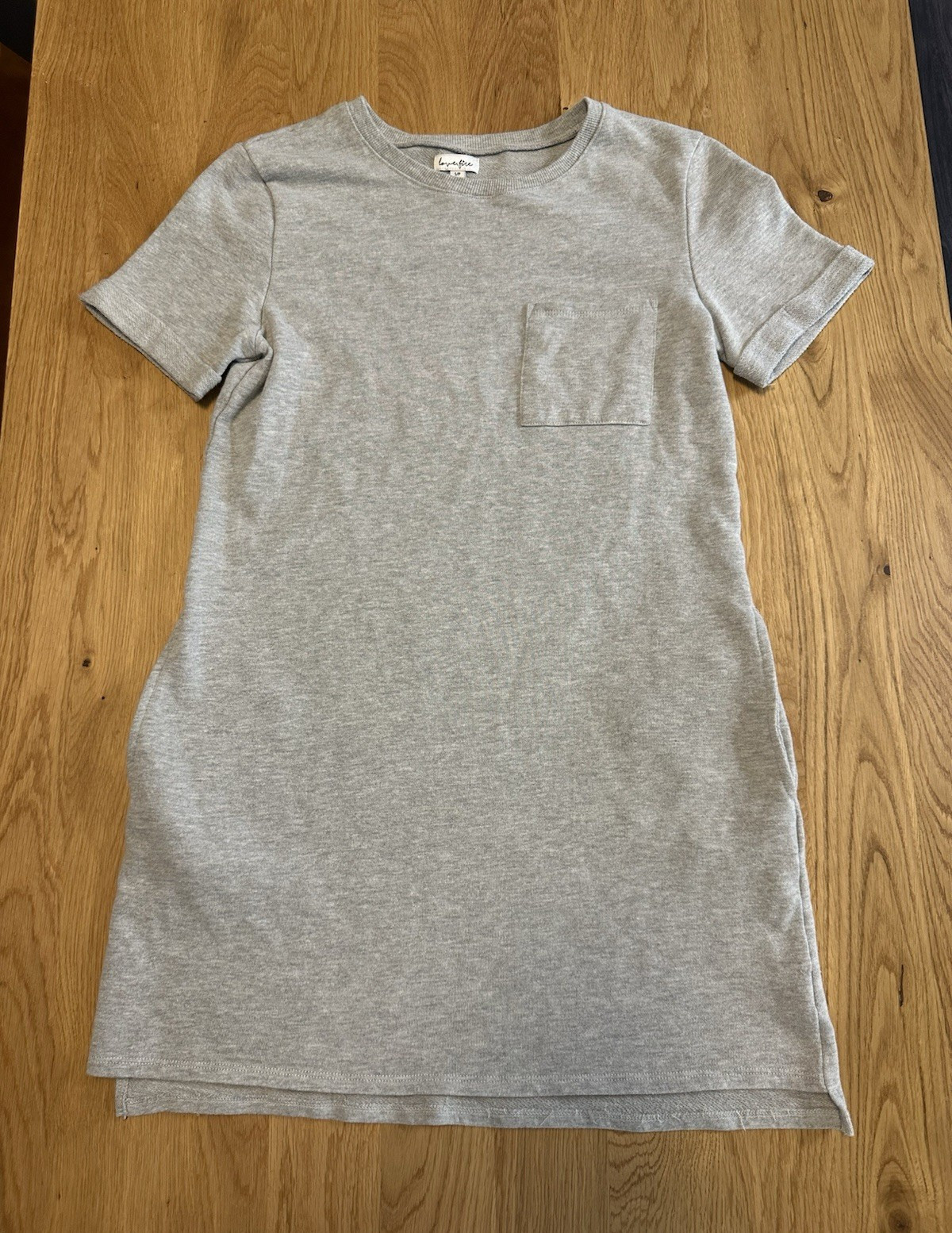 Love Fire Women’s Gray Solid Knit Round Neck Short Sleeve Shift Dress S