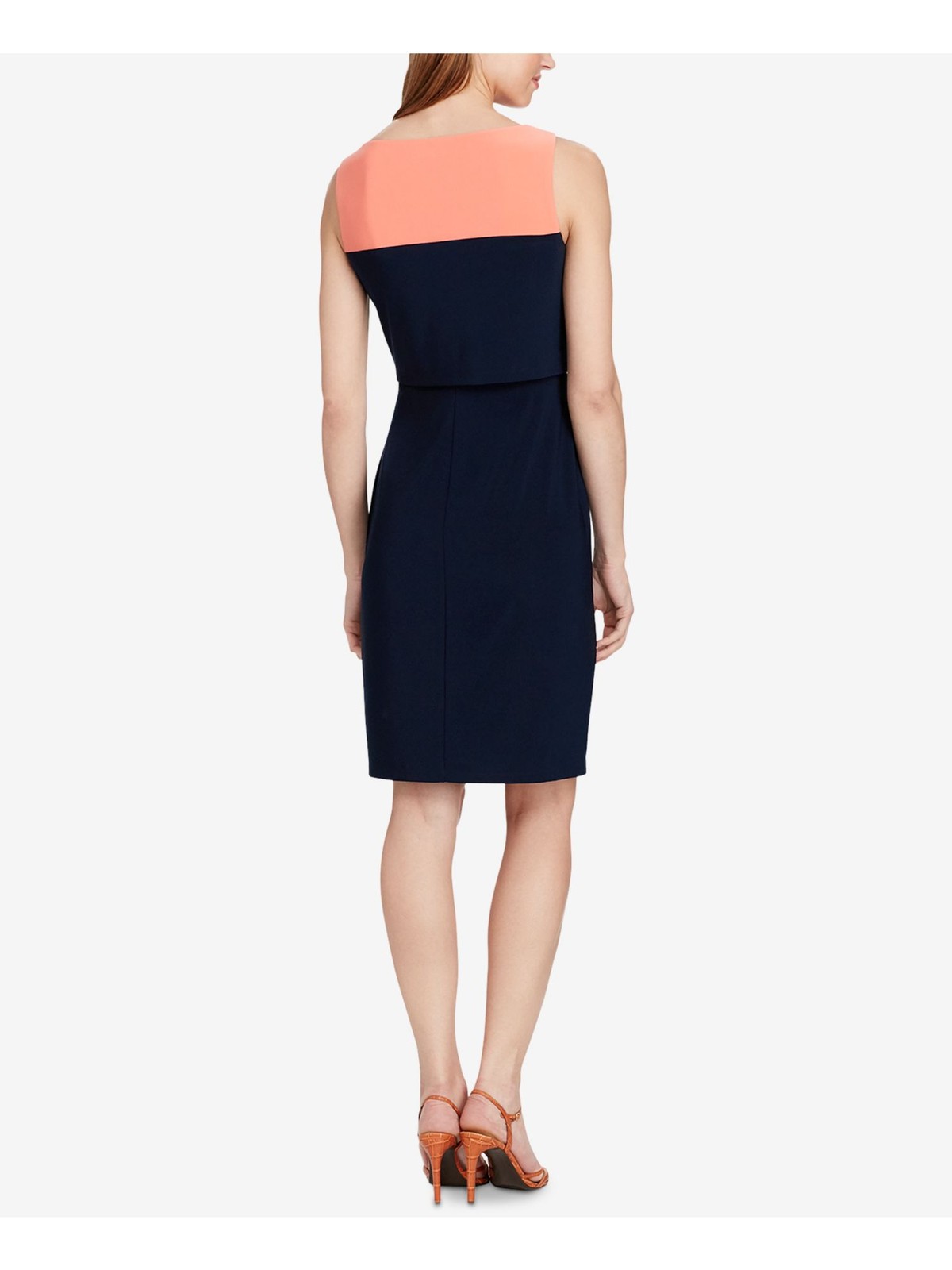 AMERICAN LIVING Womens Navy Pleated Color Block Knee Length Sheath Dress 2