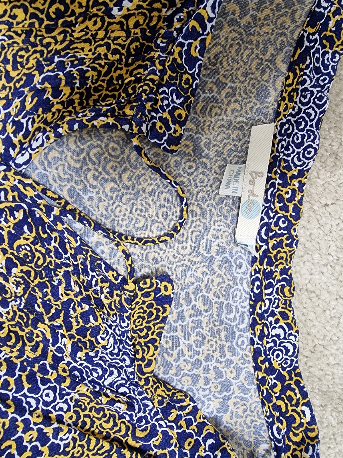 Boden Blue Yellow Ruffle A-Line Floaty Midi Tea Dress Short Sleeve UK12R.