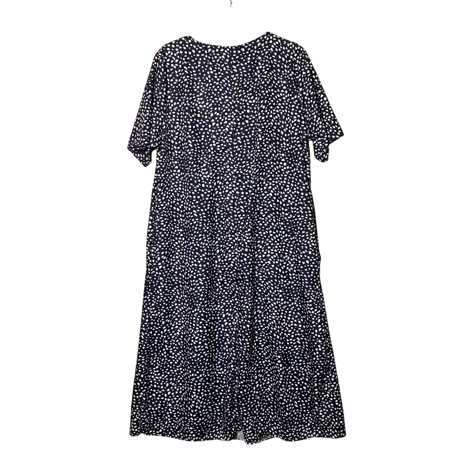Abstract Dot Print Midi Dress Womens 2XL Navy Blue Short Sleeve Pocket