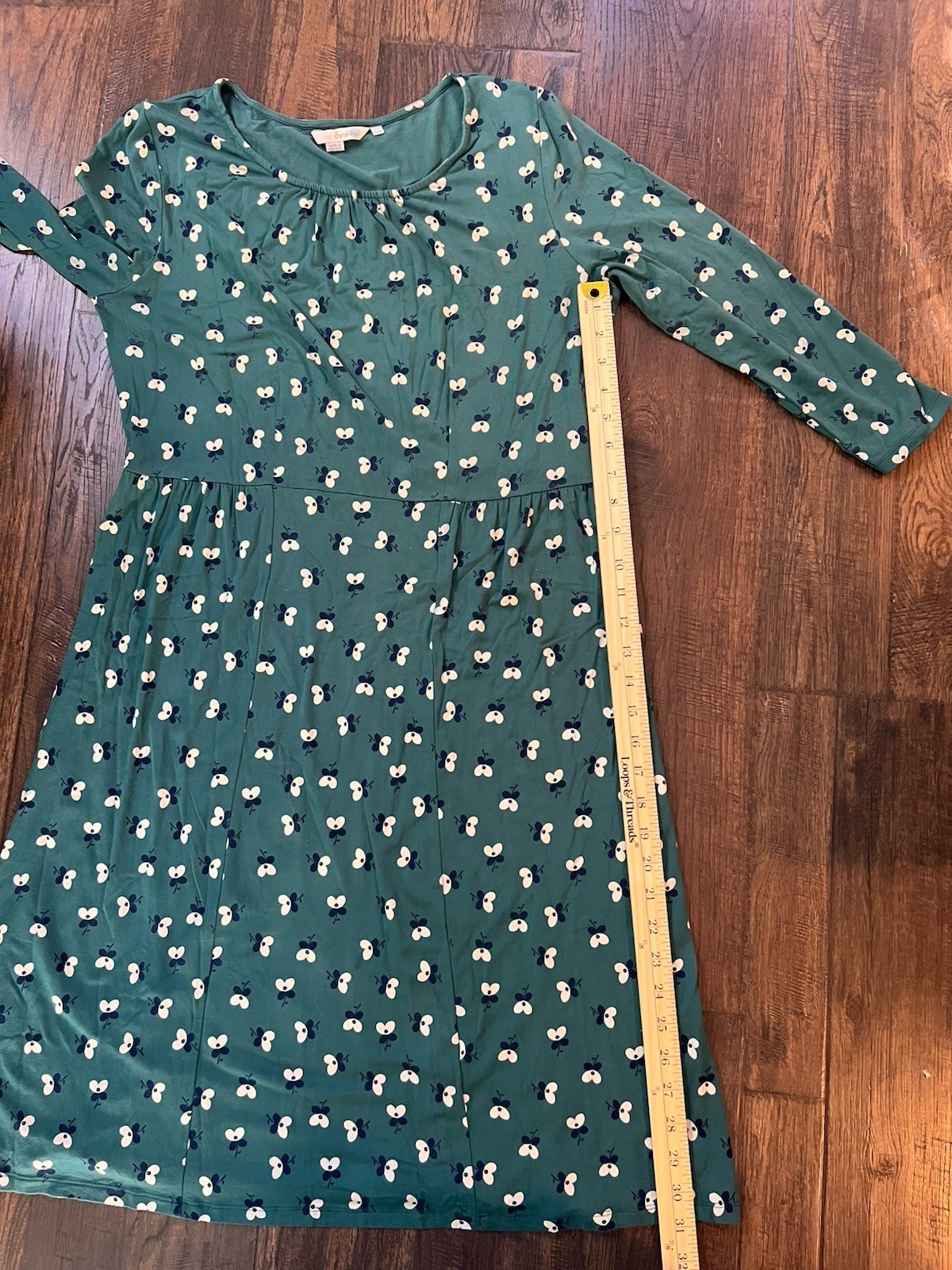Boden Pimlico Green Floral Print Jersey Knit Casual Dress 14 Tradwife Modest