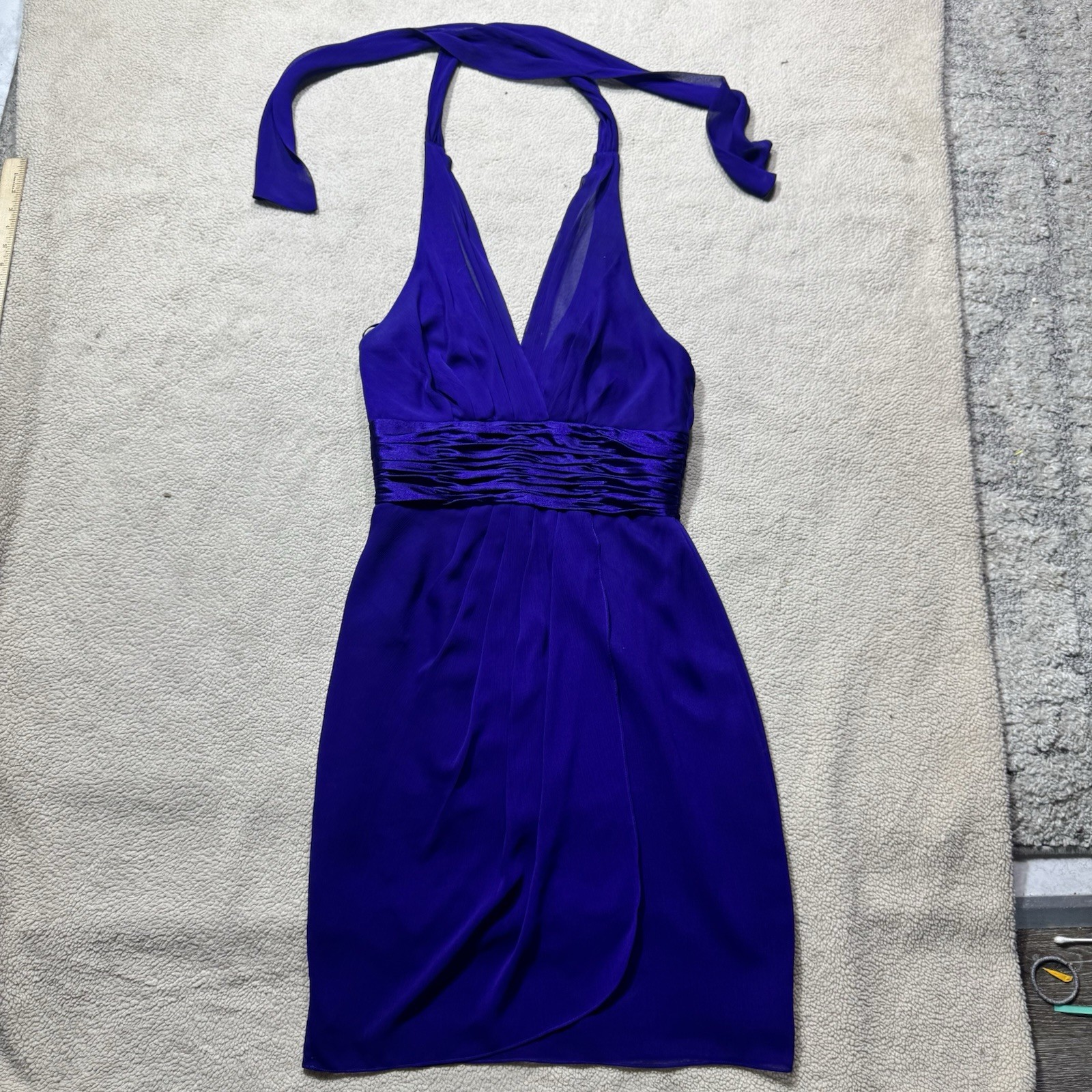 Maggy London Dress Womens 8 Chiffon & Charmeuse Halter Crepe Cocktail Neck Tie