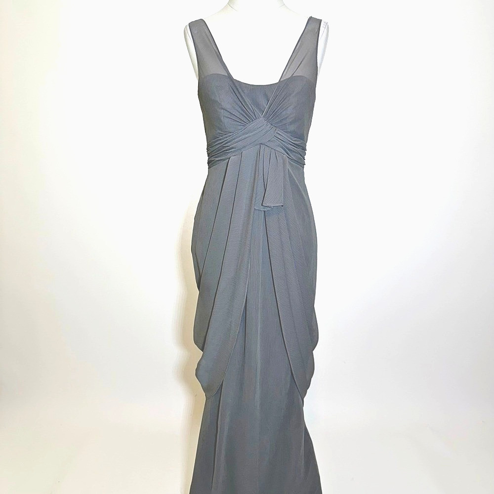 Vera Wang Gray Illusion Bridesmaid Draped Formal Gown Size 6 VW360027 Prom