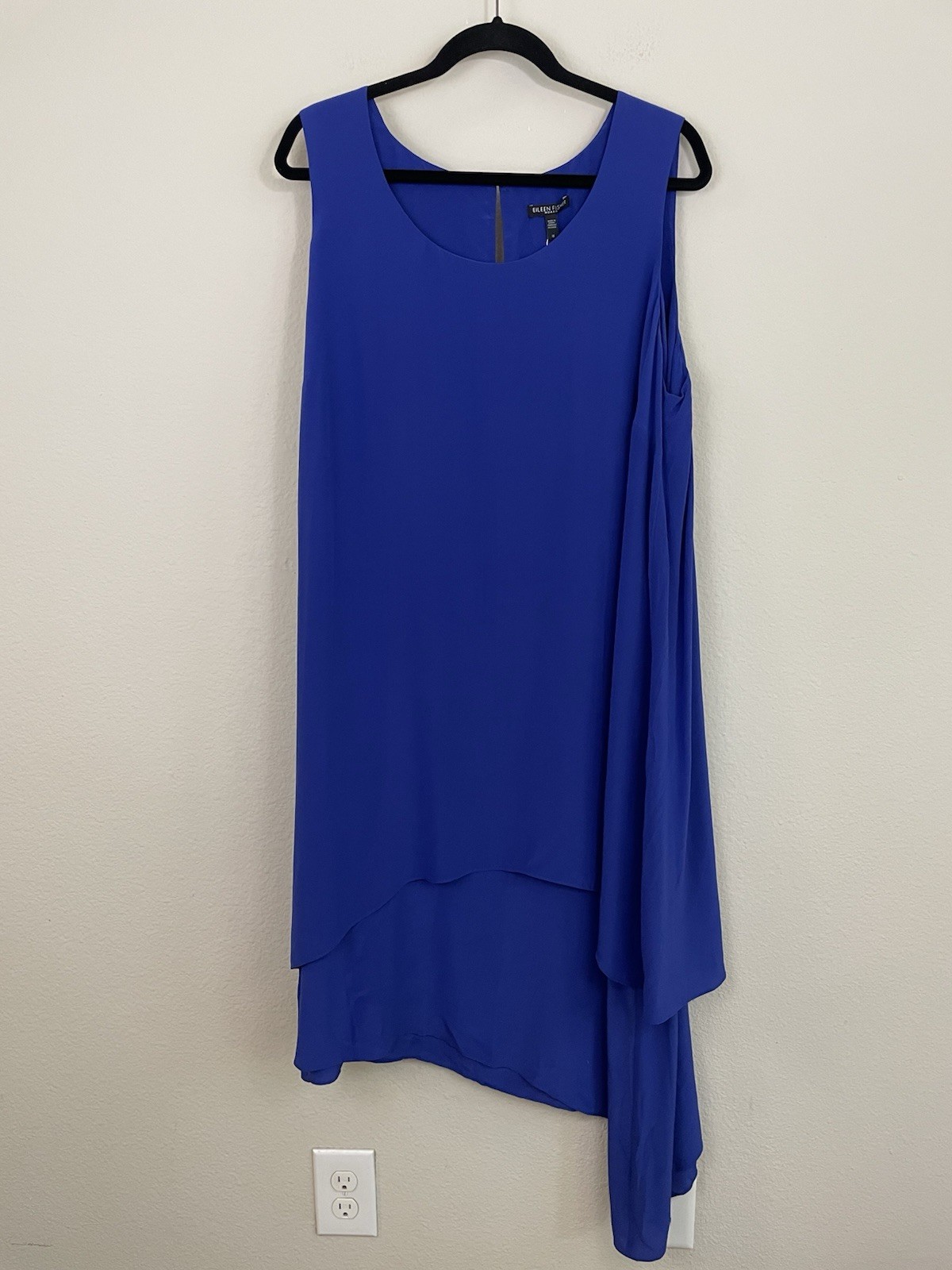 Eileen Fisher Layered Asymmetrical Sleeve Silk Dress Sapphire Blue Size 1X NWT