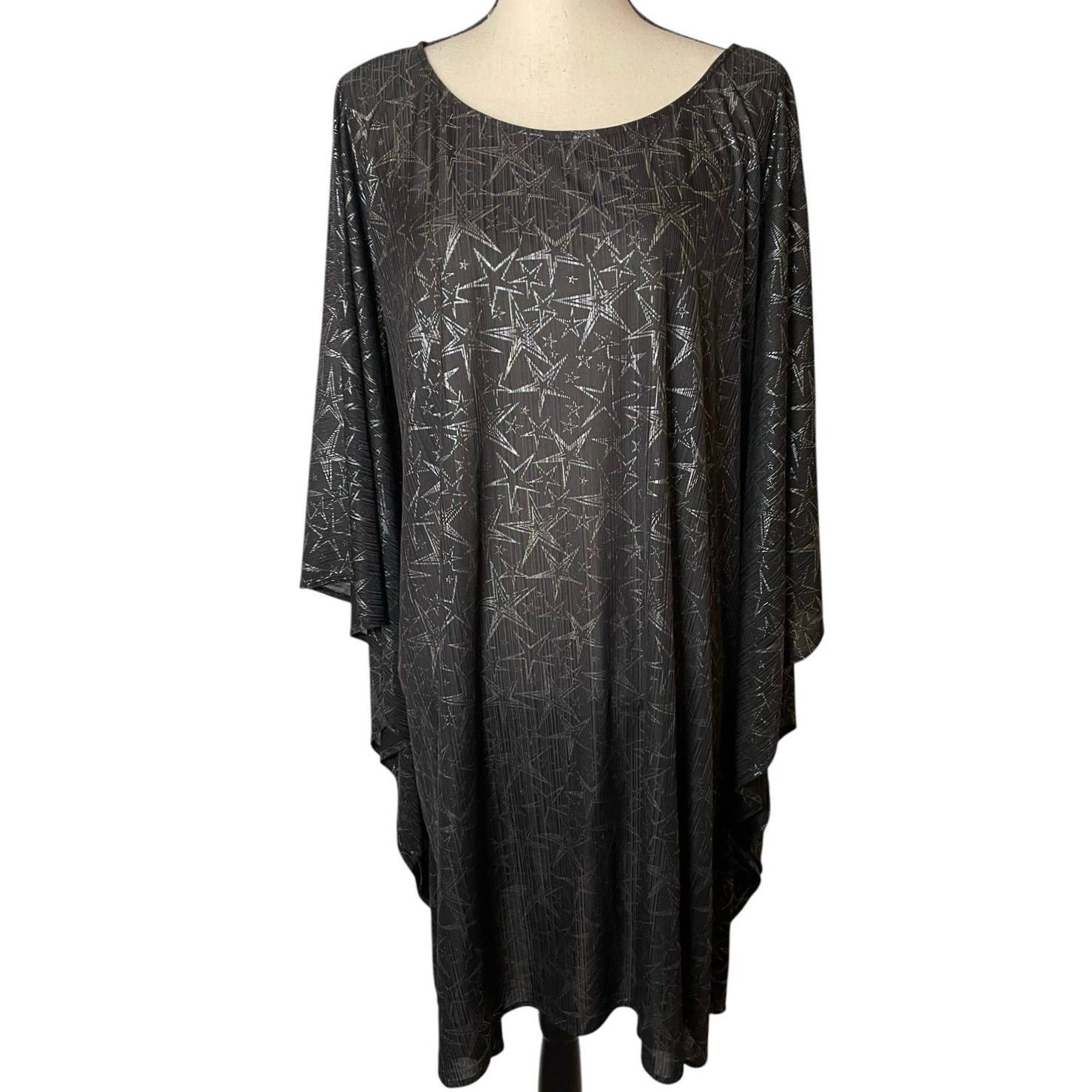 Celestial Metallic Stars Whimsigoth Witchy Poncho Kaftan Tunic Dress 3X