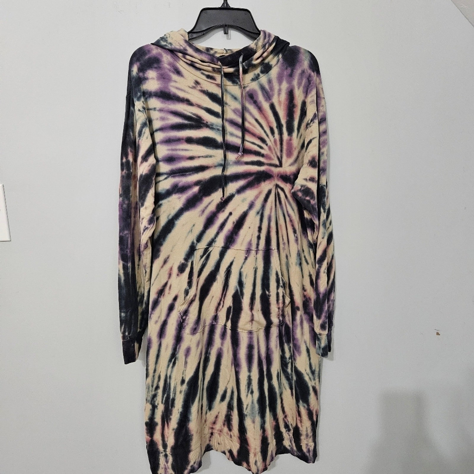 Torrid Tie Dye Hooded Knit Dress Rayon Stretch Purple Beige Boho Cozy Pocket 1x