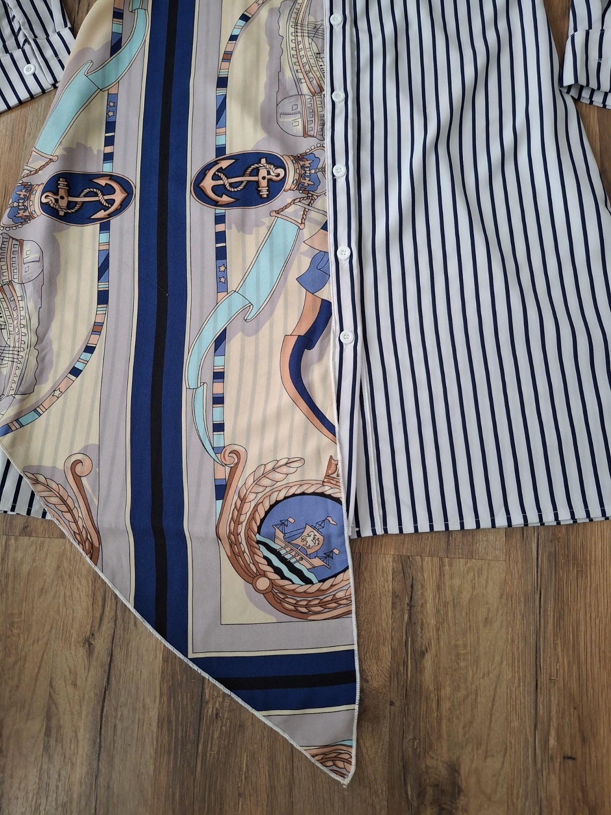 CAMELLIA By Affection Blue White Striped Multi Color Shirt Dress Nautical Small