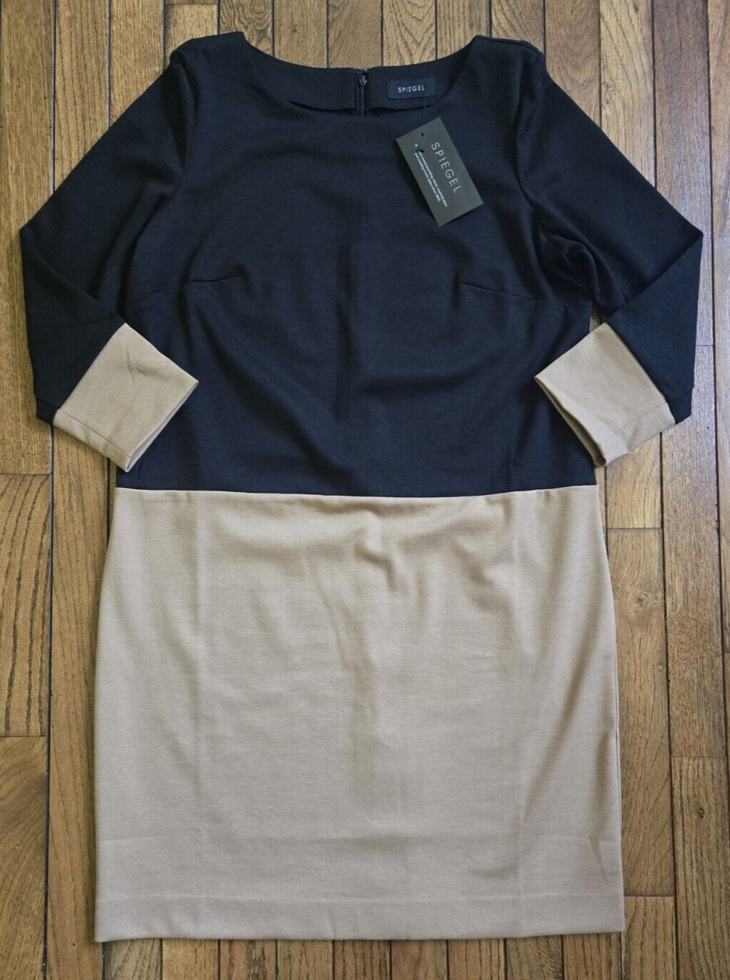 SPIEGEL Black Tan Colorblock Ponte Knit Shift Dress Women’s Size 10 NWT