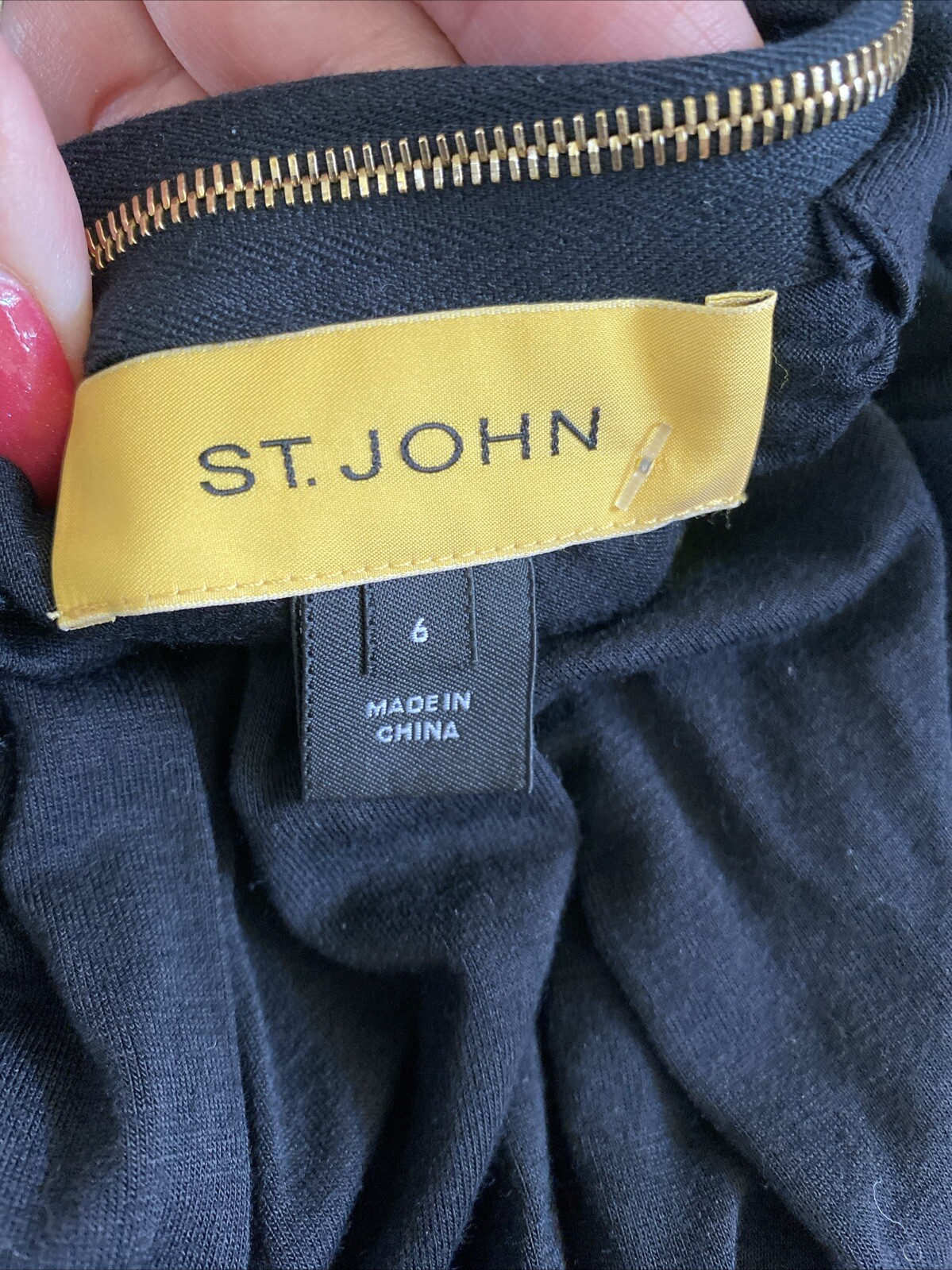 St John Black Jersey Knit Drawstring Sides Pocket Side Slit 6 NWOT