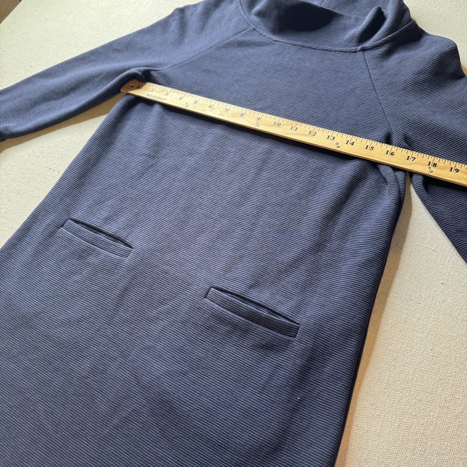 Boden Ellen Ottoman Ribbed Front Mock Neck Pockets Blue Shift Sheath Dress 6R
