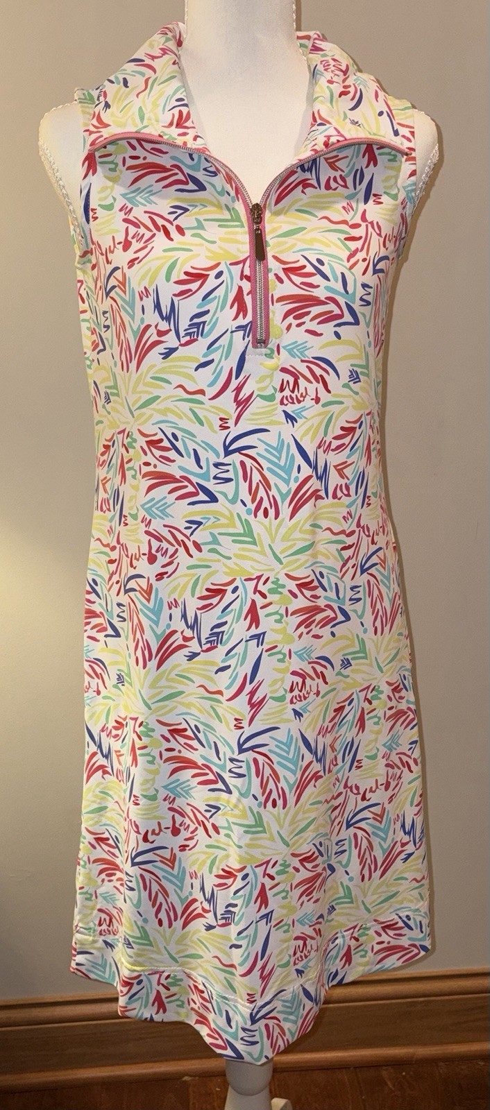 Lulu-B Abstract Multicolor Shift Dress Collared Zip Neck Sleeveless sz XS