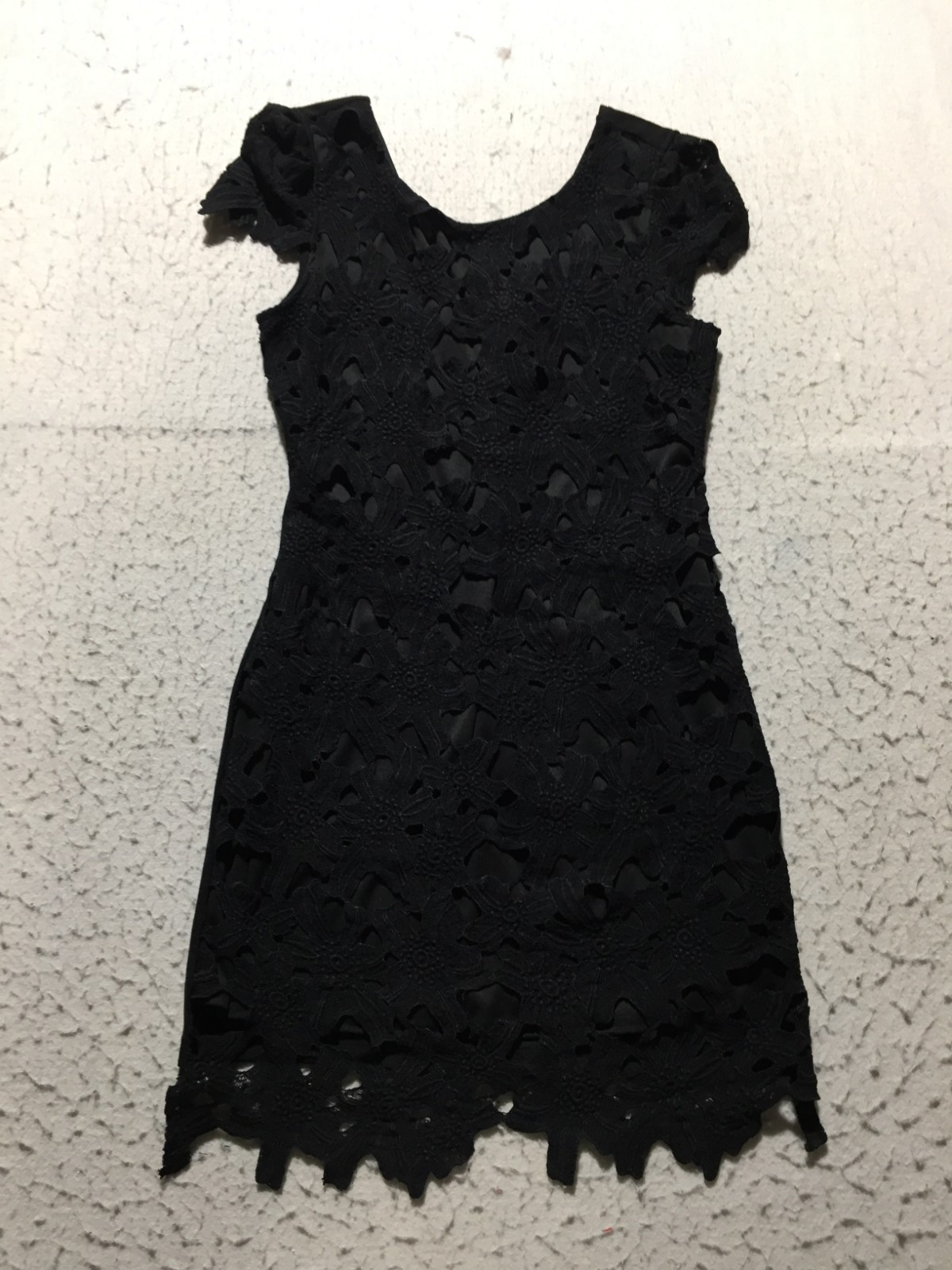 Double Zero Dress Womens M Medium Black Crochet Lined Short Cap Slv Scoop Neck