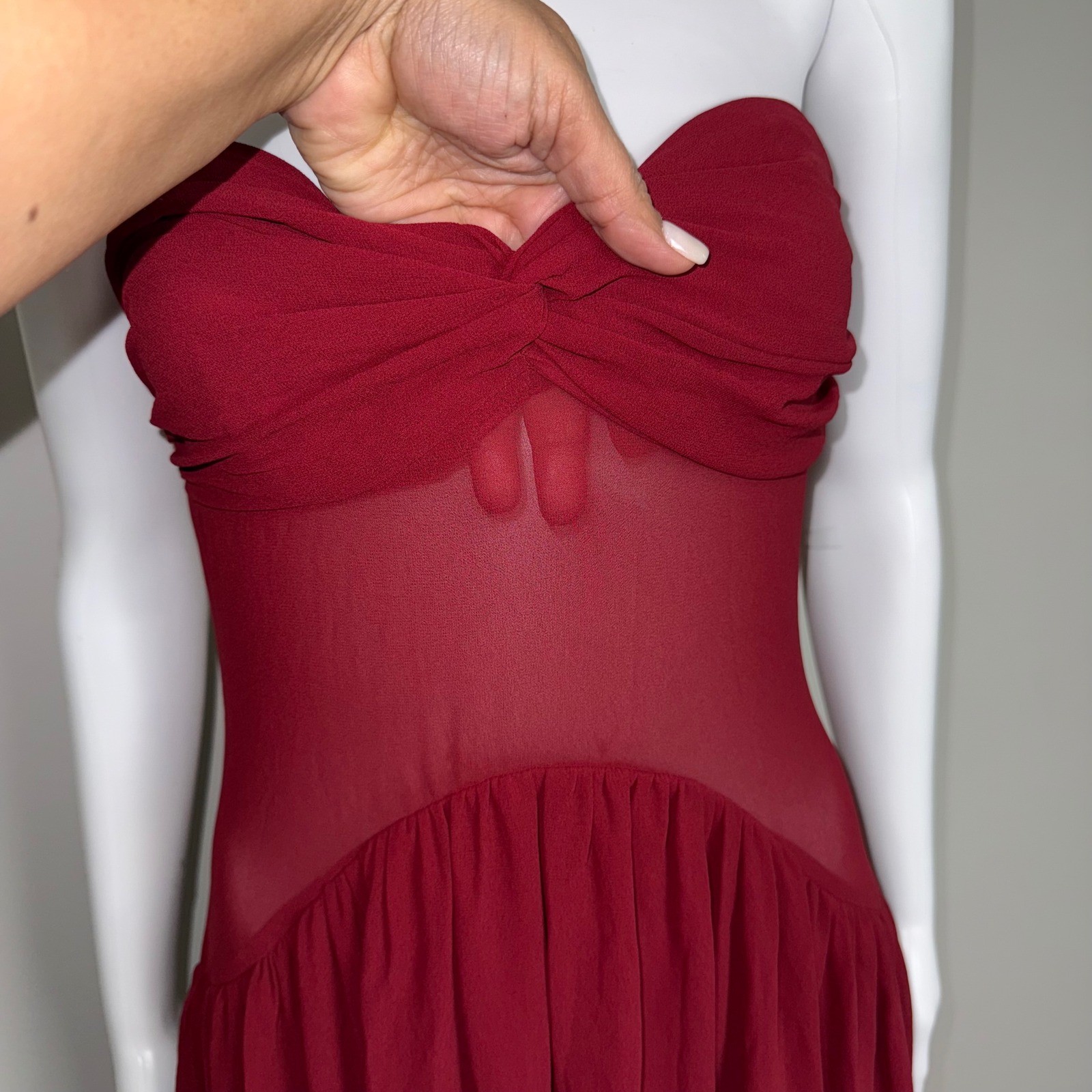 Commense Burgundy Chiffon Strapless Maxi Dress Formal Gown Elegant Party M US 6