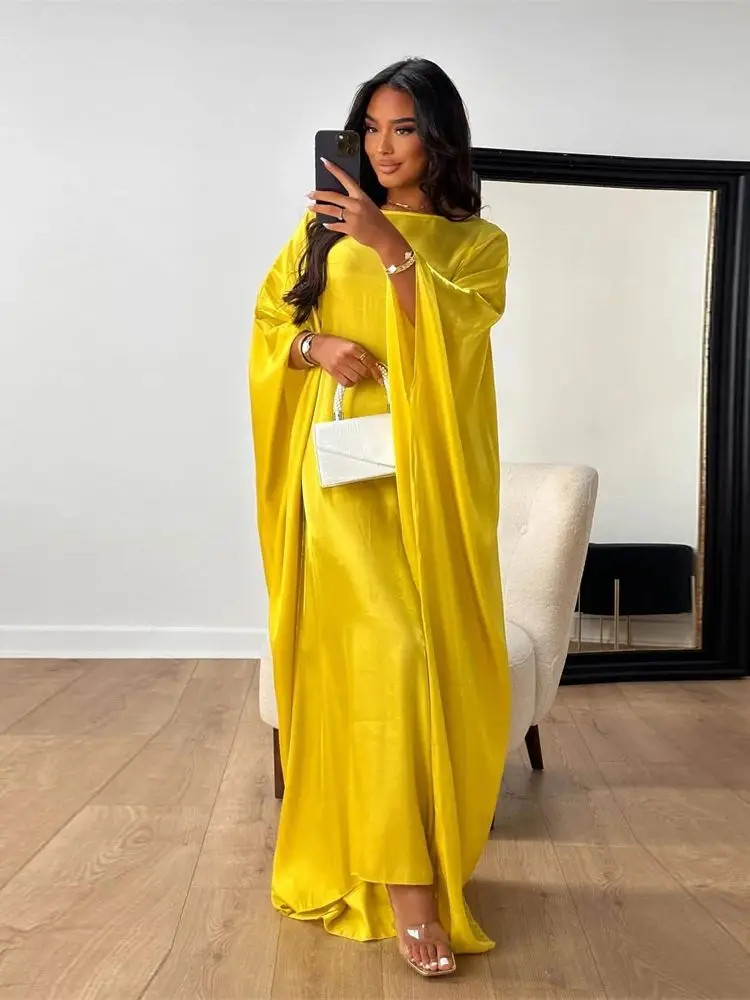Ramadan Eid Abayas for Women Modest Fashion Shimmer Batwing Satin Abaya Dubai Lu