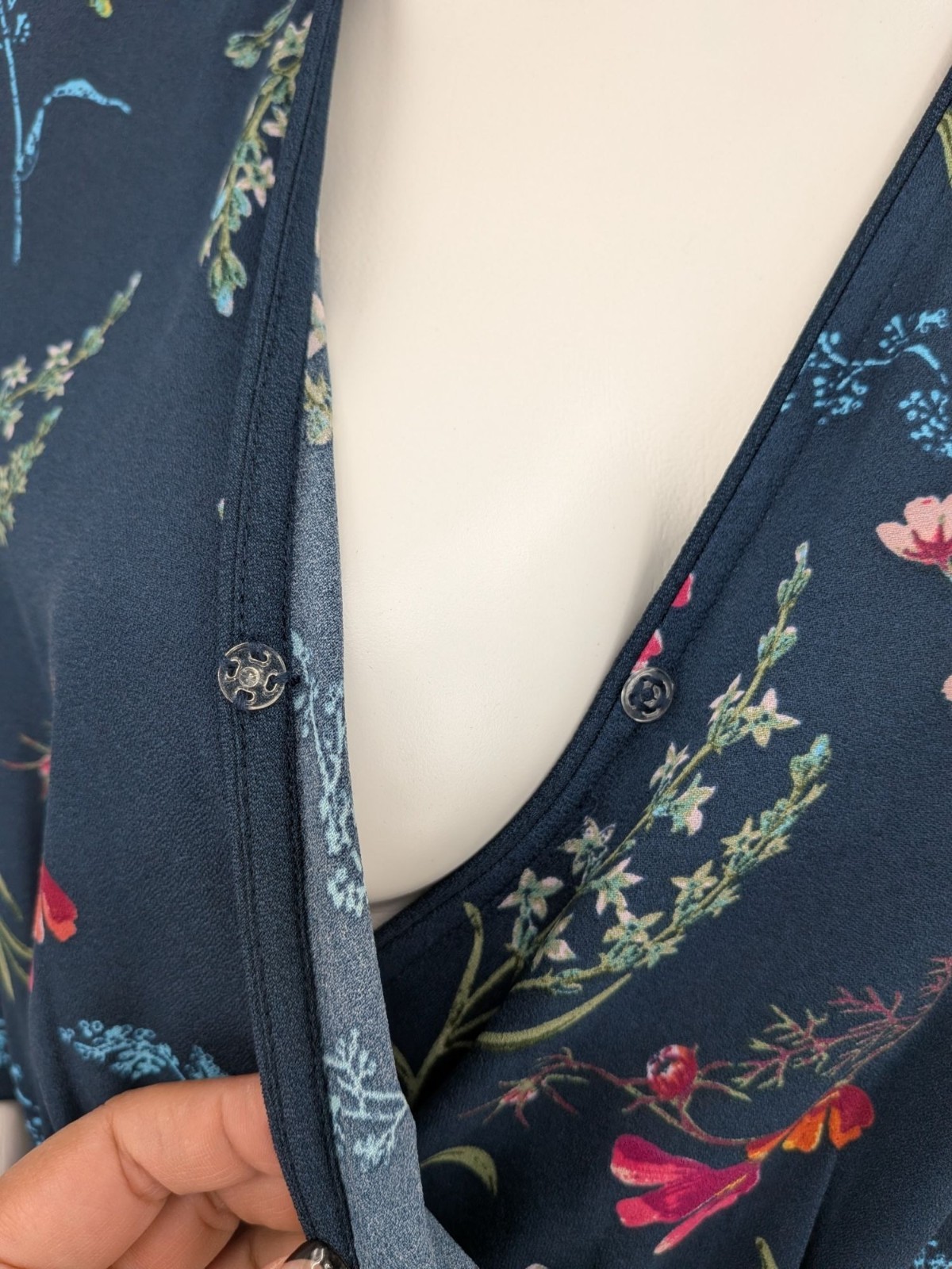 Floral Wrap Midi Dress Cottage Long Sleeve Tie Waist Cottage Office Vacay Medium