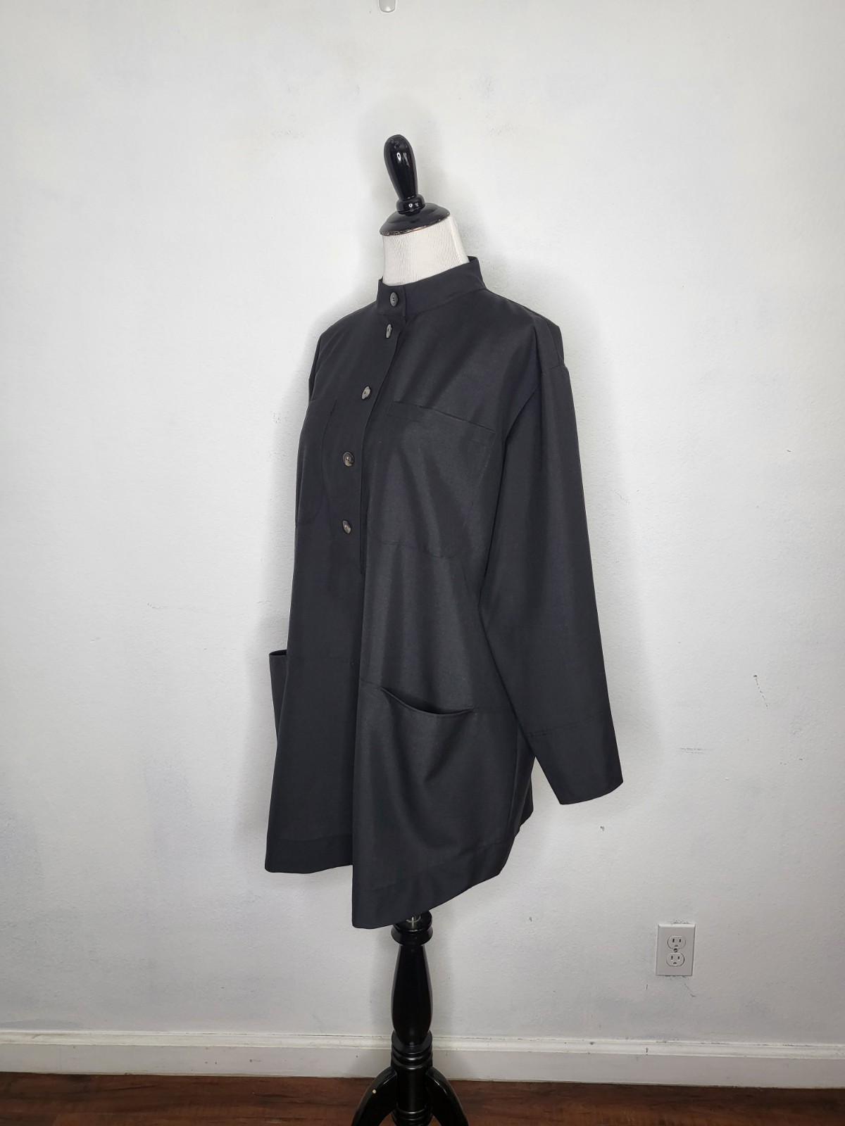 SEZANE Salome Mini Shift Dress Wool Blend Half Button Black Women IT/40 US/8 NWT