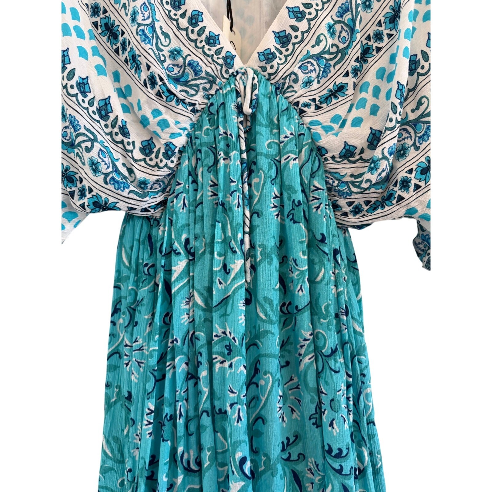NWT Celina Moon Ariel Mini Kimono Dress Blue V-neck Medium Beach Boho Fairy