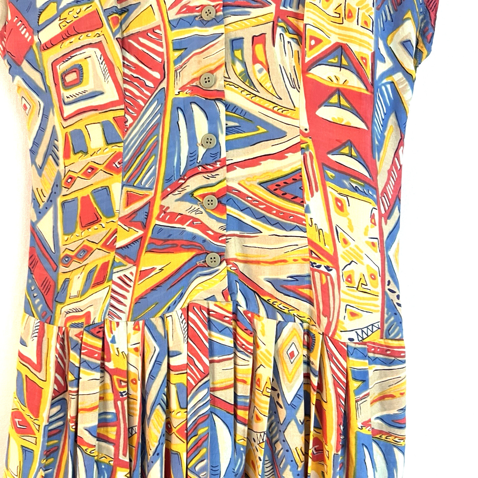Vintage Adini Abstract Geometric Rayon Midi Dress Made India L Colorful 90s