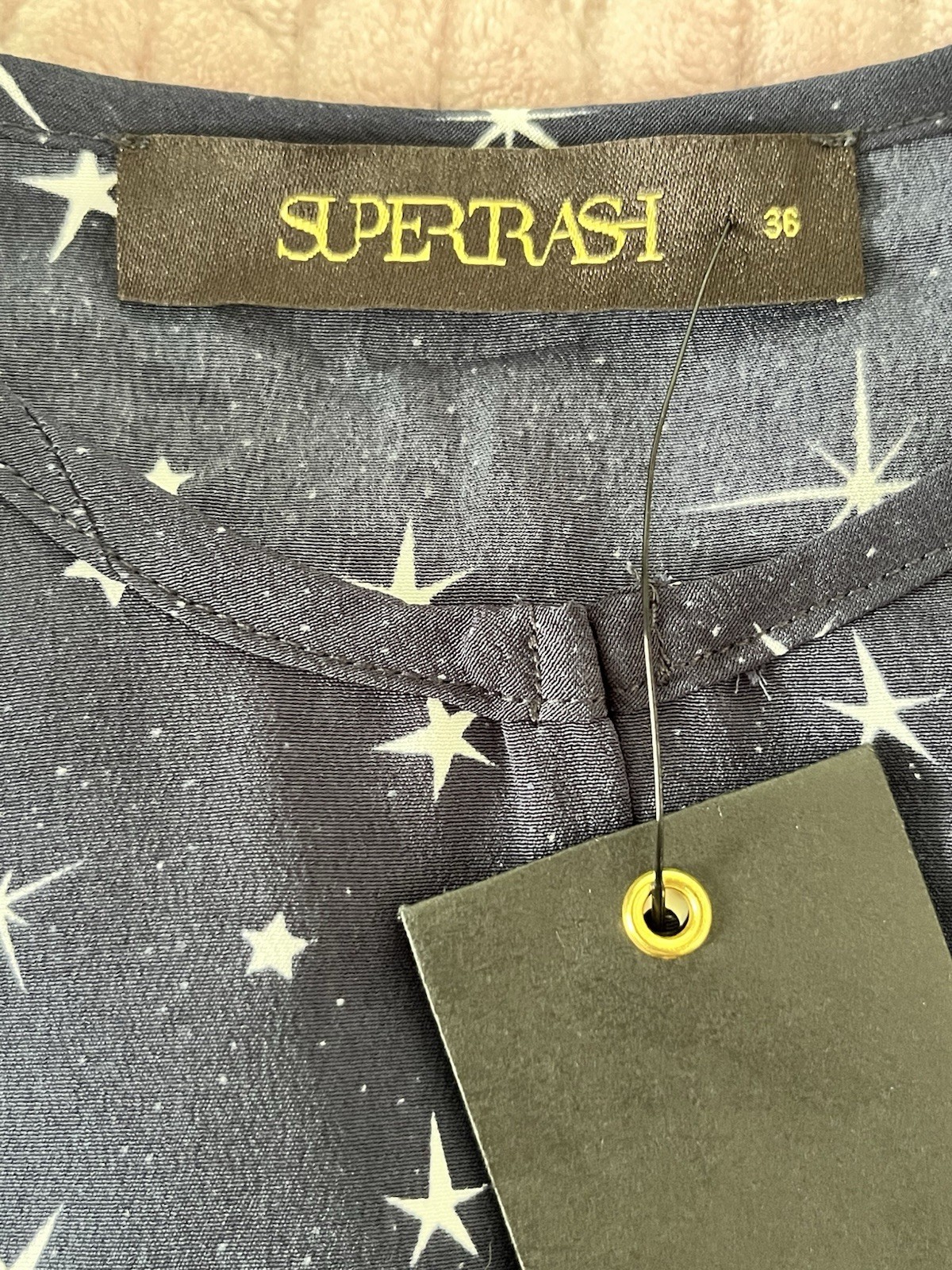SUPERTRASH Sundress Celestial Navy/ Stars Long Sleeve Belted MSRP $176 S Med 36