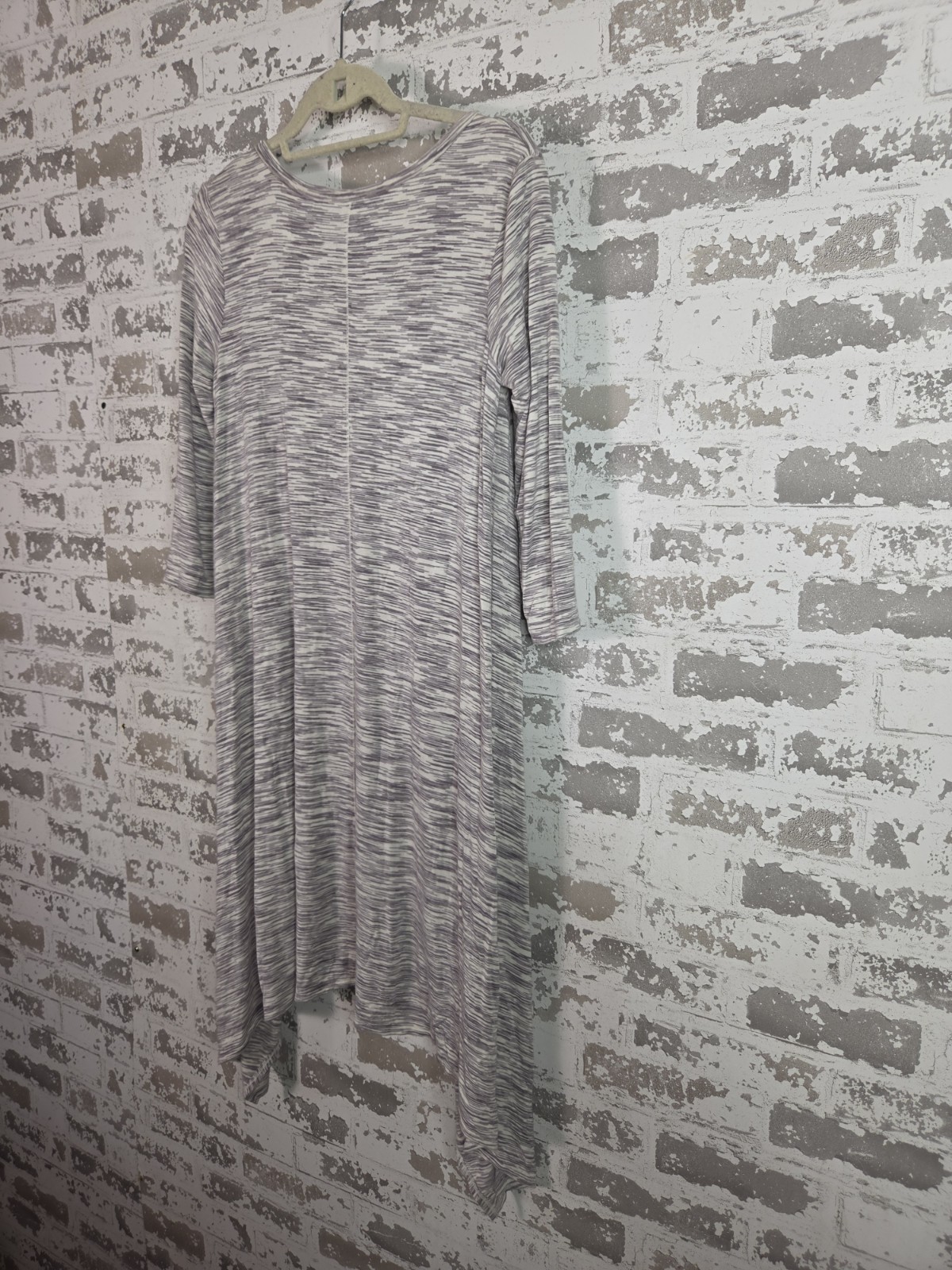 Max Studio Heathered Gray White Scoop Neck 3/4 Sleeve Asym Hem Dress S