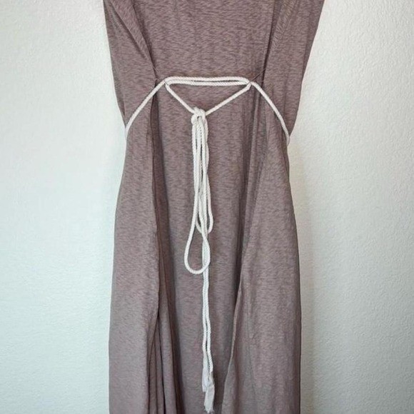 Strapless Maxi Dress Casual Sundress Beaded Belt Bohemian Style Grey Brown