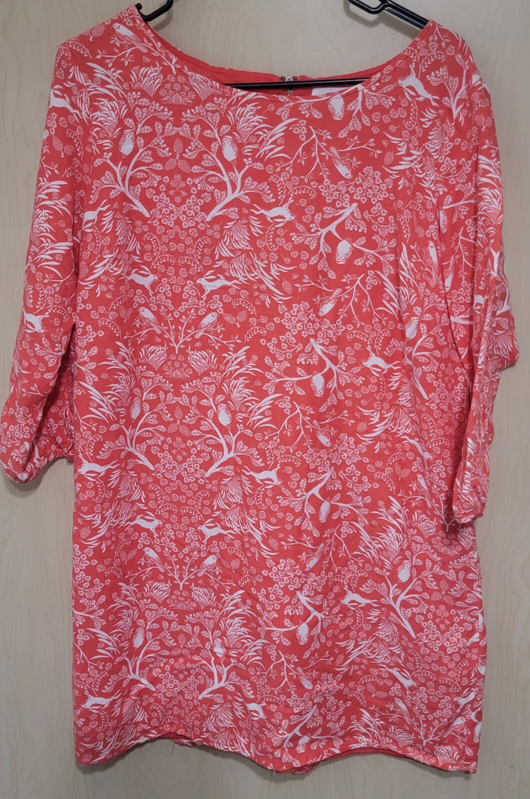 Old Navy Round Neck Dress Womens Sz LG all over print Animals Birds 3/4 Sleeve