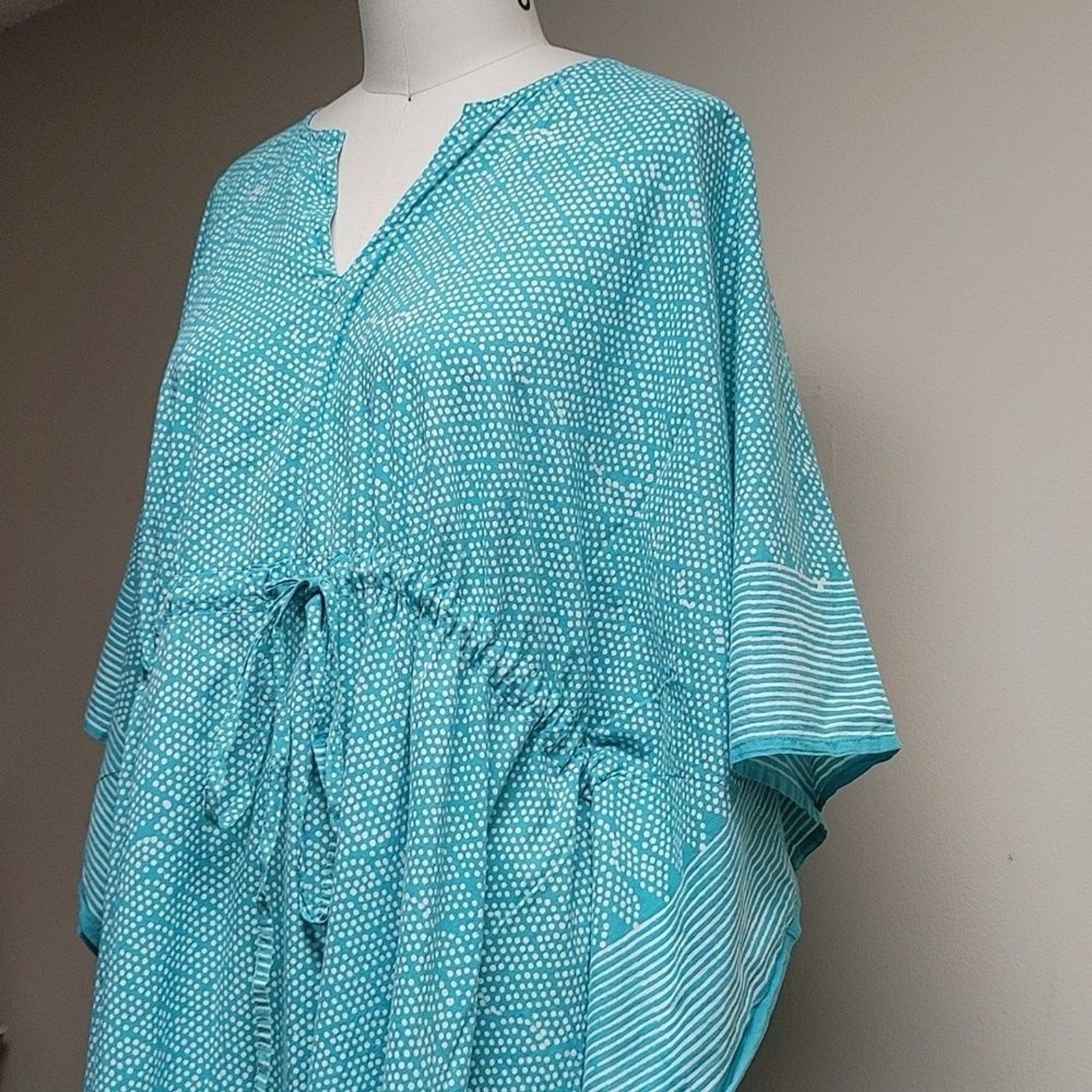Anokhi Turquoise & White Cotton Caftan One Size Fits Most