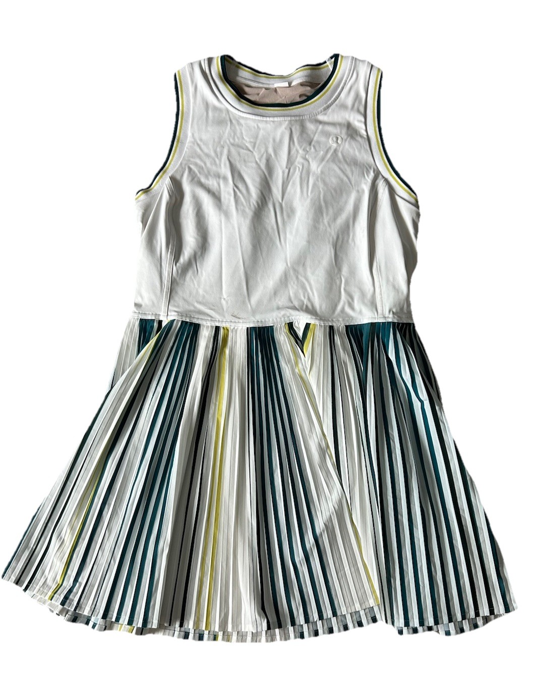 Lululemon Varsity Tennis Dress Womens 12 White Green Pleated