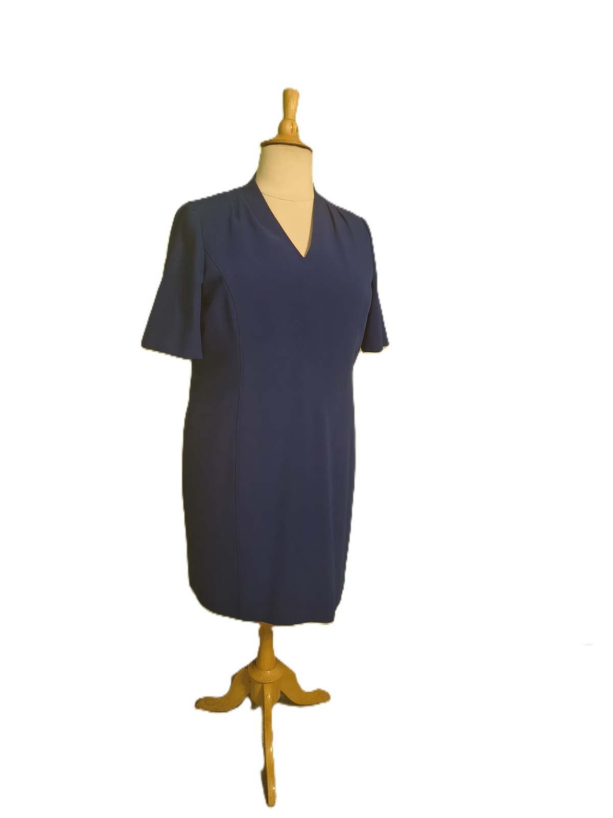 Tahari Blue Short Sleeves V-Neck Shift Sheath Dress 14W