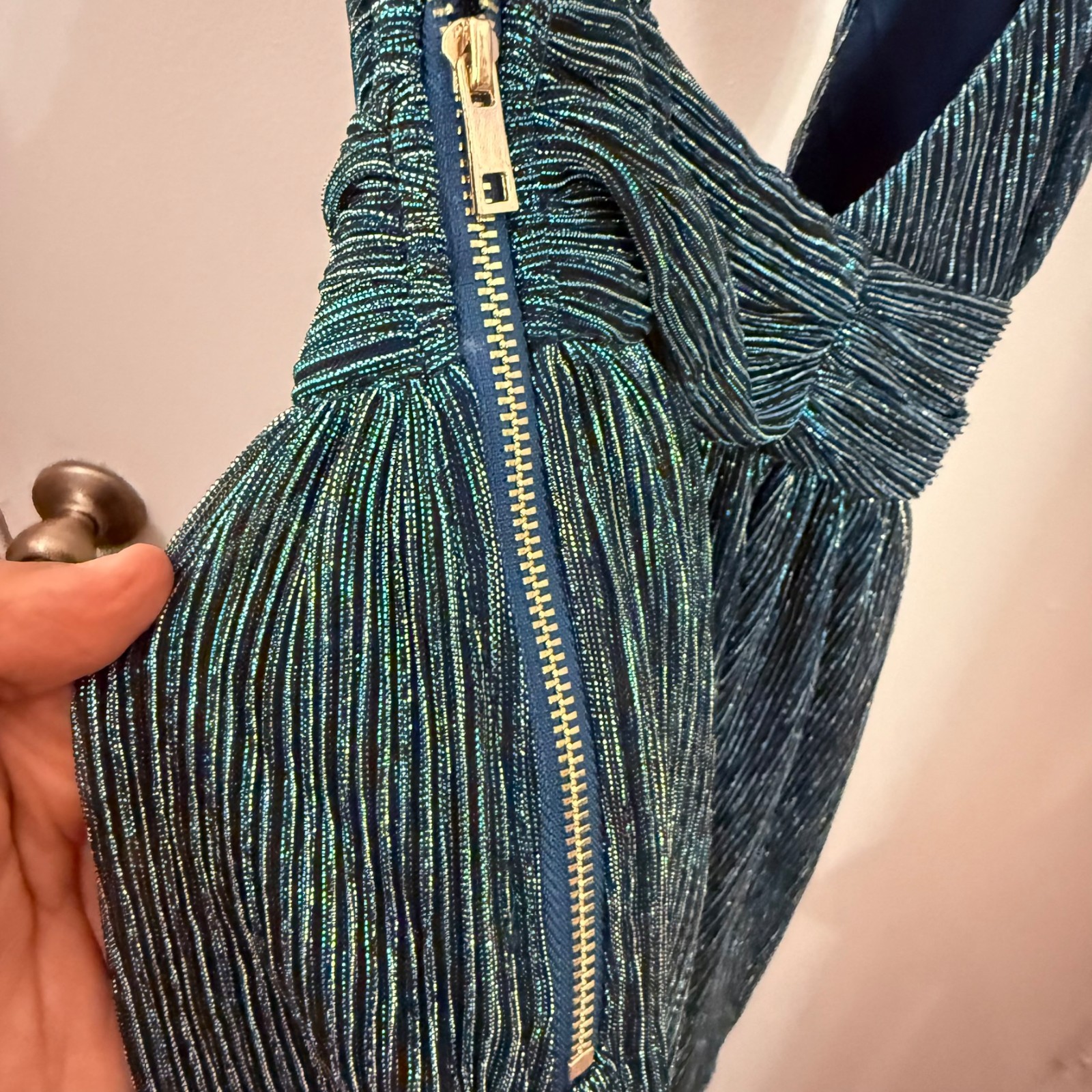 Lulus New With Tags Pleated Metallic Blue Sleeveless Fit&Flare Mini Dress Size S