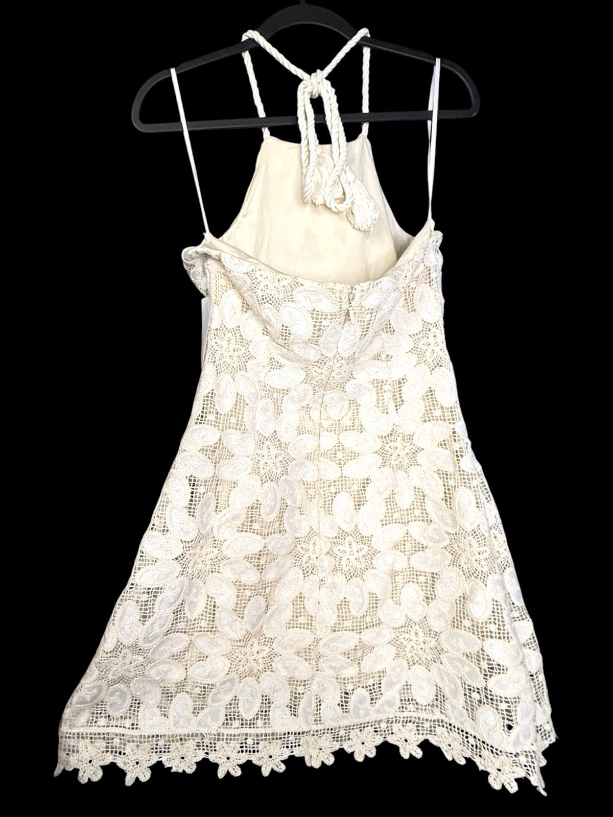 Arose Studio Alaia Short Halter Dress Ivory Lace Crochet NWT Size Large