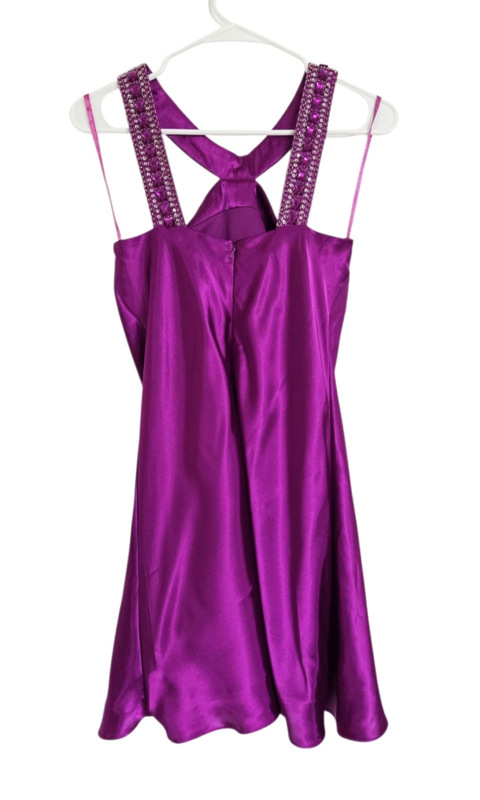 Jump Apparel Y2K Purple Satin Beaded Rhinestone Mini Dress XS Fairy Party NEW