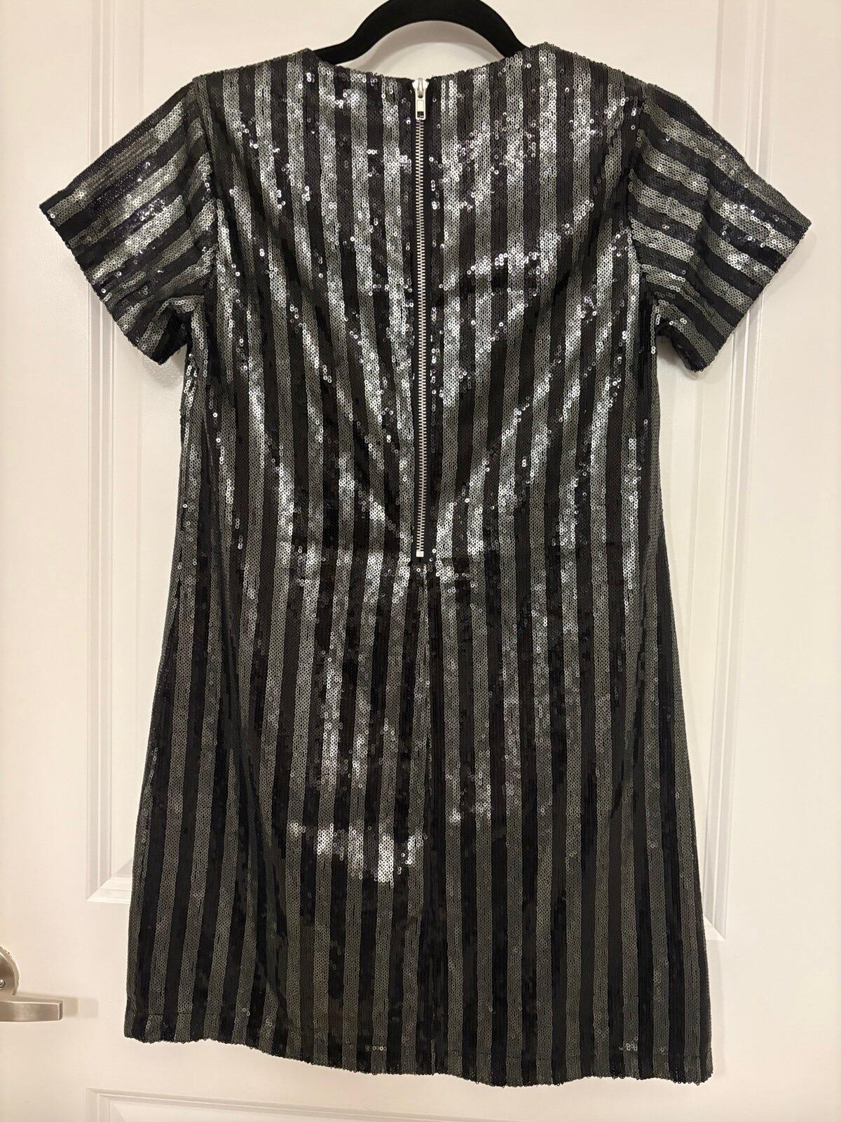 Olivaceous Black Silver Sequin Stripe Mini Dress Size Small